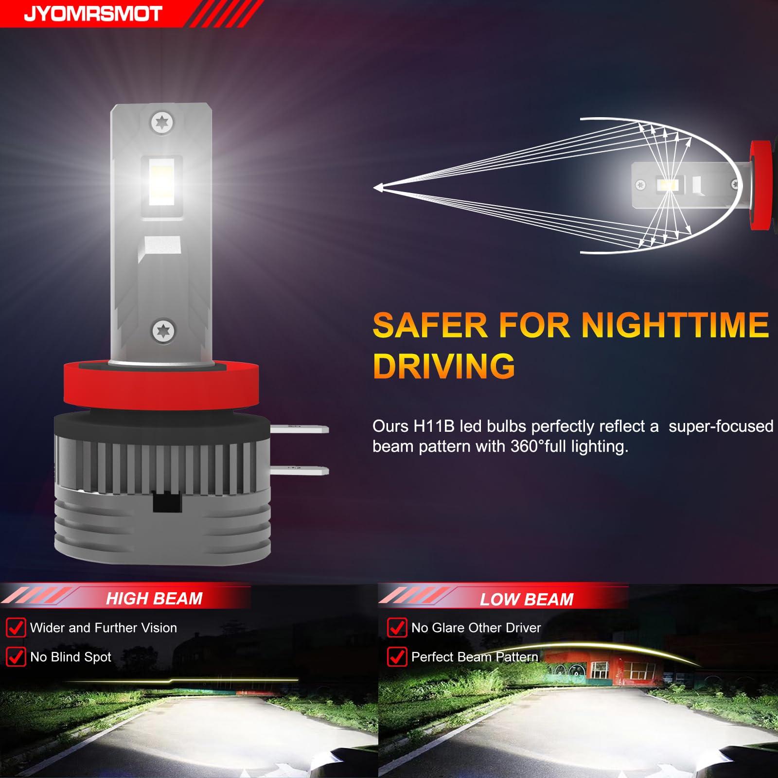 H11B LED Fog Light Bulbs 32000LM 100W 6000K Pure White - 600% Brighter Than Halogen, IP68 Waterproof, 60,000 Hours Lifespan, Plug & Play - Perfect for Off-Roading, Night Driving & Bad Weather (Pack of 2)