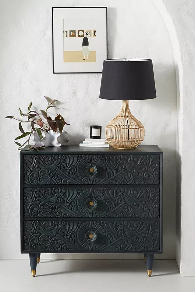 Hand Carved Gulliver Three Drawer Wooden Dresser - Modern Solid Wood Bedroom Chest of Drawers for Storage & Organization | Perfect for Bedroom, Nursery, or Guest Room Furniture