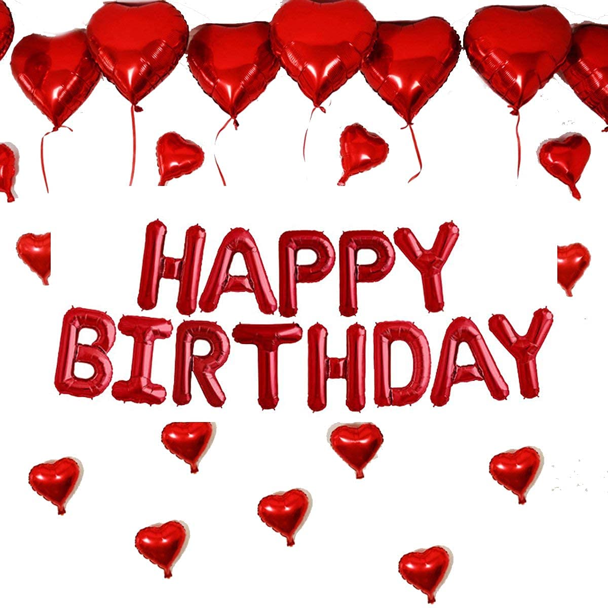 16 Inch Happy Birthday Mylar Foil Letter Balloons Banner - Reusable Eco-Friendly Party Decorations for Birthdays, Anniversaries & Celebrations (Red) | Perfect for Indoor/Outdoor Decor, Photo Backdrops & Party Supplies
