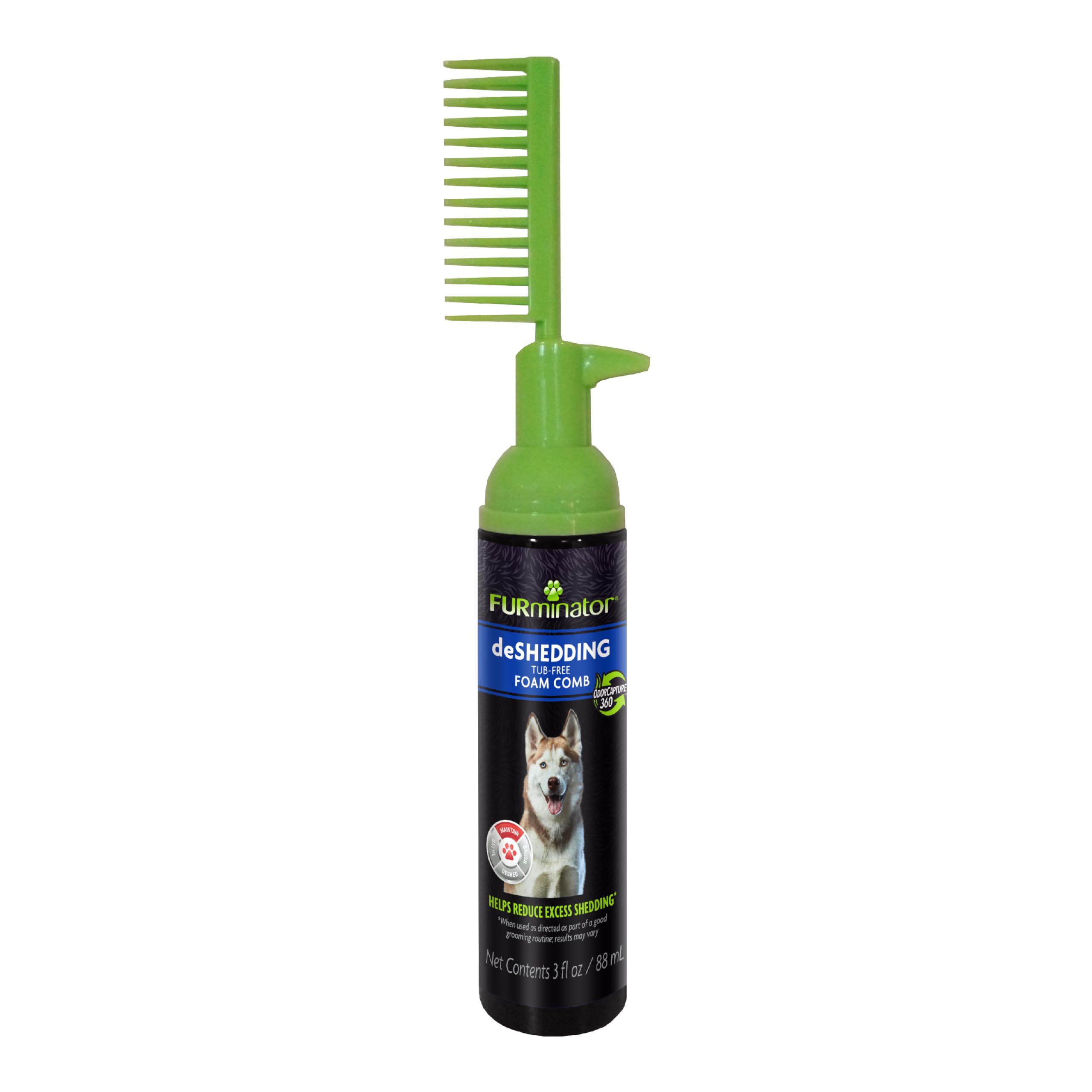 FURminator Tub-Free Deshedding Foam Comb for Dogs - 3 oz Grooming Brush Reduces Shedding, Freshens Coat & Eliminates Odors Without Rinsing - Perfect for Bath Time, Travel & Quick Grooming Sessions