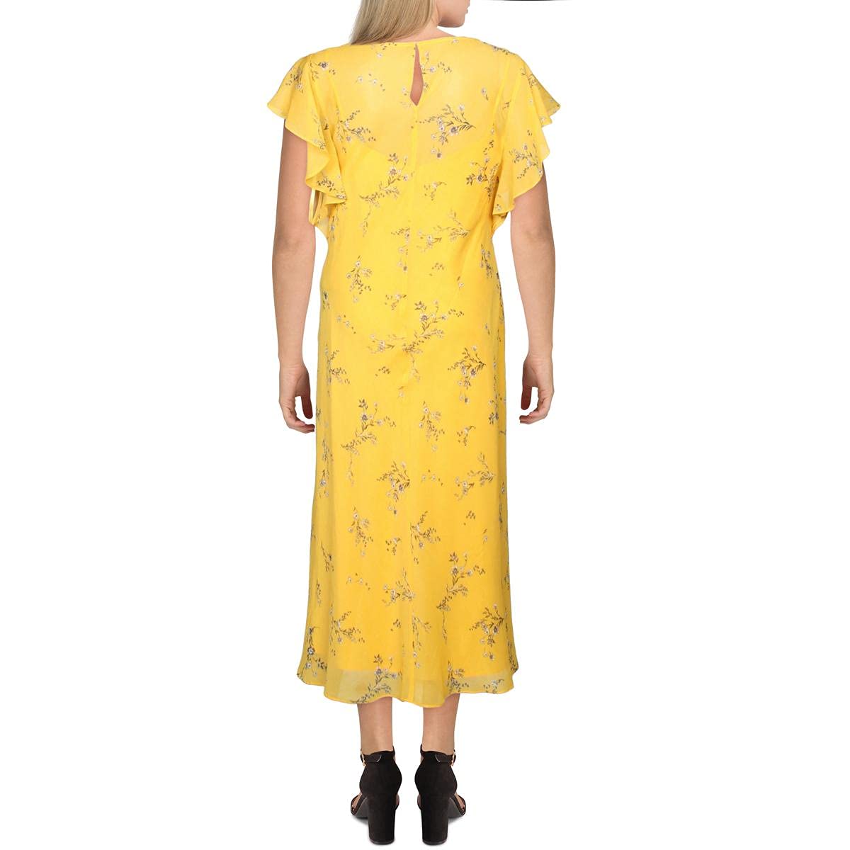 Ralph Lauren Women's Floral Ruffled Dress - Yellow, Size 10 | Elegant Summer Dress for Parties, Weddings & Special Occasions