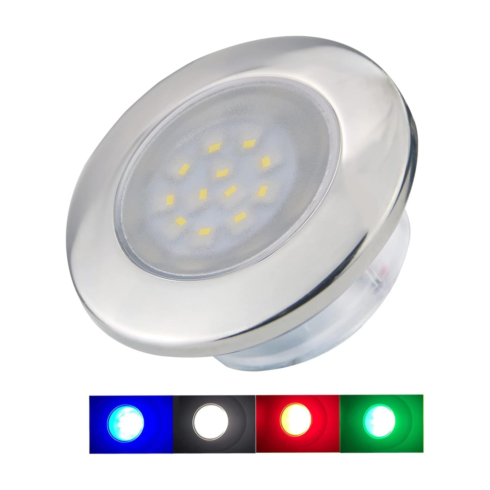 RGBW Waterproof LED Marine Boat Interior Courtesy Lights - 12V Stainless Steel Flush Mount (2.76 Inches) for Cabin, Deck & Cockpit Lighting