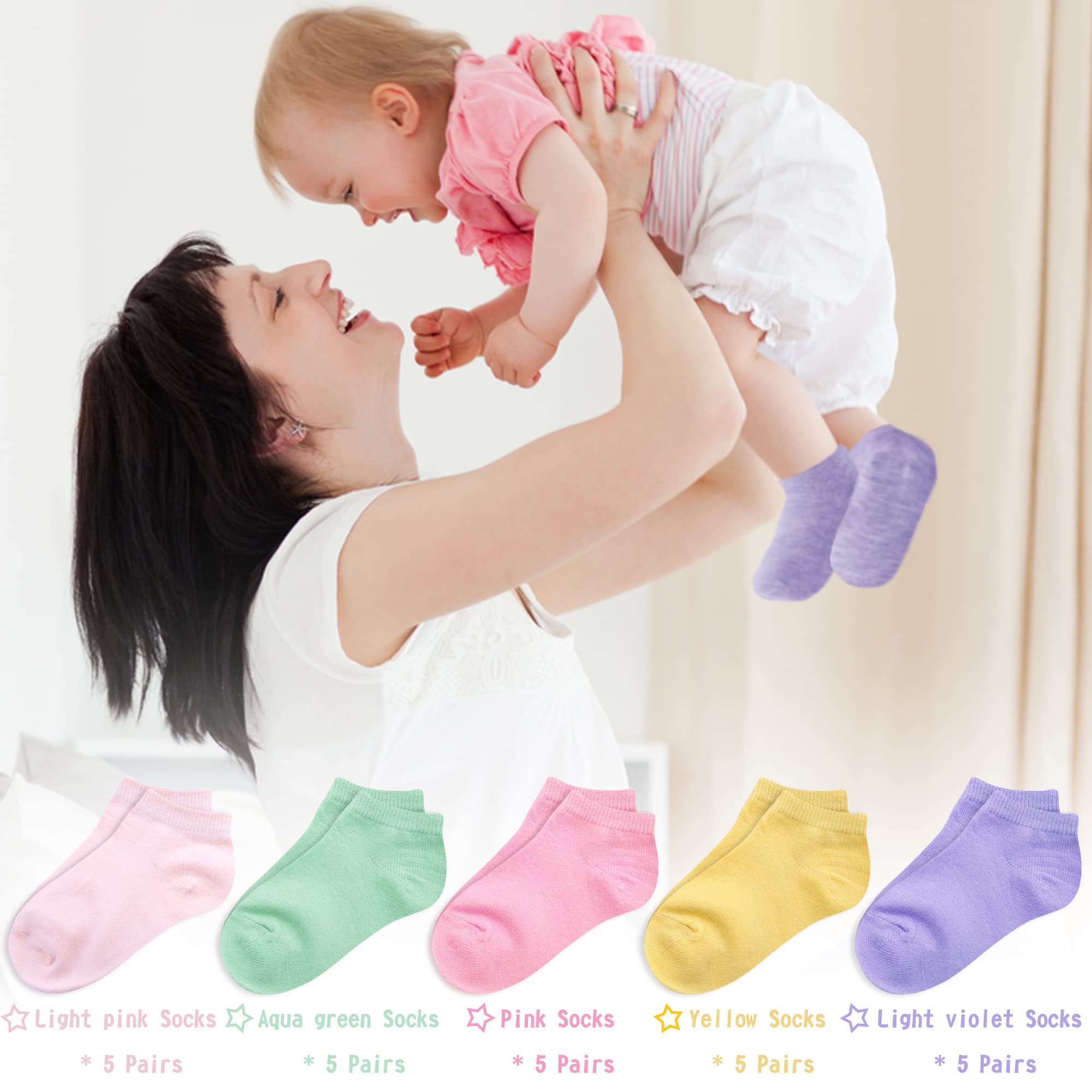 Duufin 25 Pairs Toddler Ankle Socks - Low Cut Half Cushion Baby Socks for Boys & Girls - Soft Breathable Cotton Kids Socks for School, Play & Everyday Wear