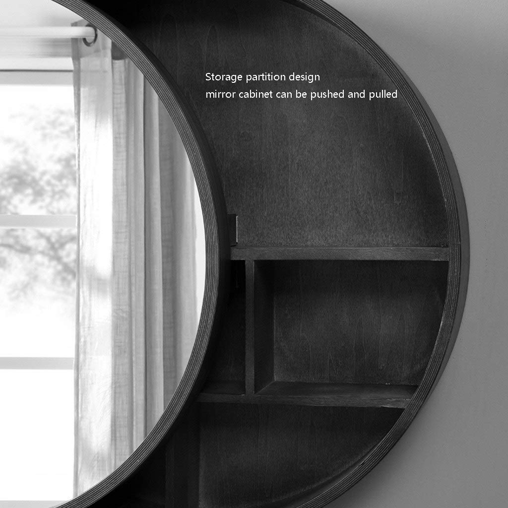 Solid Wood Round Wall Mounted Mirror Cabinet - Bathroom Vanity Mirror with Large Storage (Black, 19.7 Inch) - Perfect for Small Bathrooms & Bedroom Organization