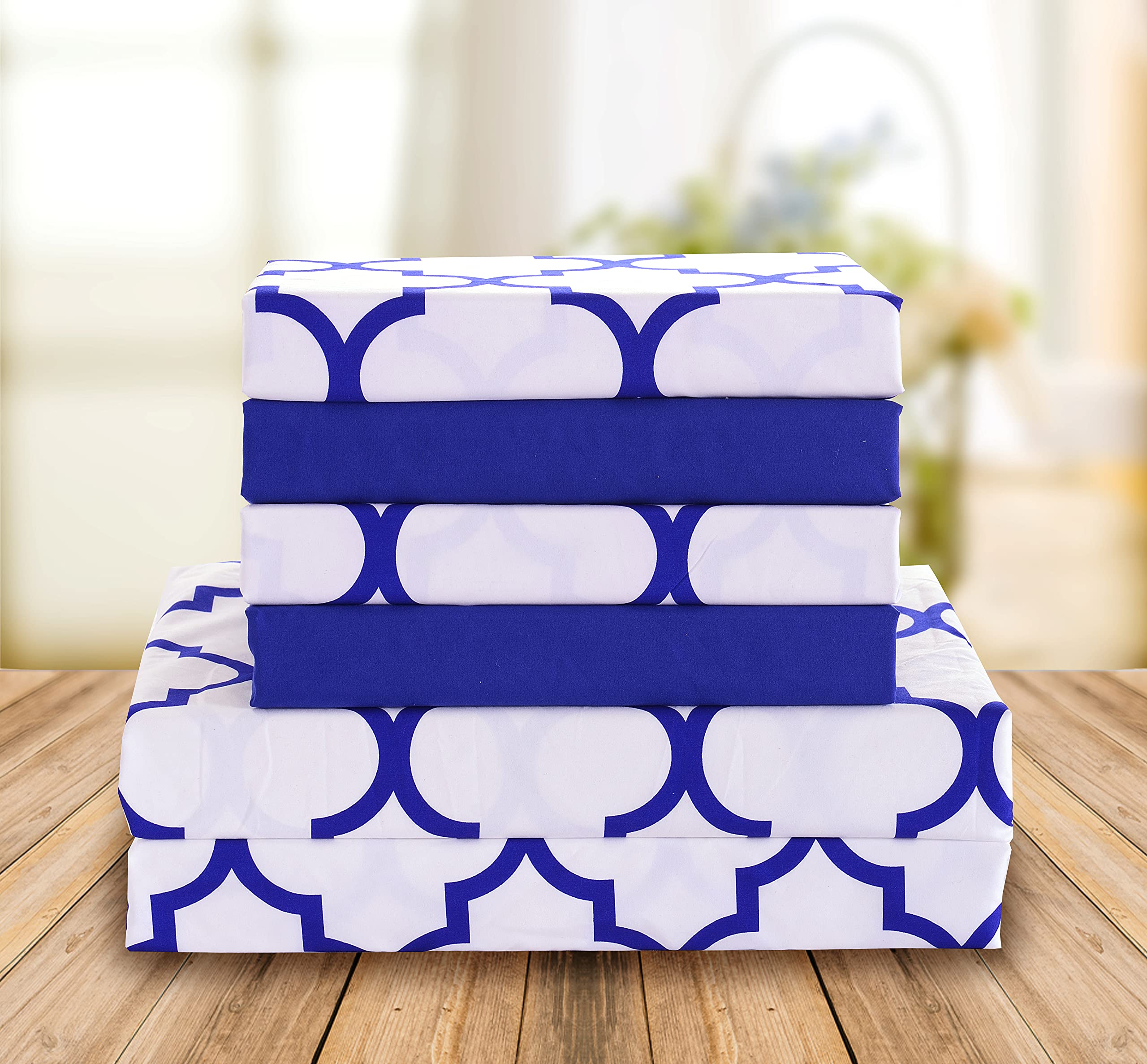 Luxury 1500 Thread Count 4-Piece Quatrefoil Printed Deep Pocket Bed Sheet Set - Ultra Soft, Wrinkle Resistant, Silky Smooth - Twin/Twin XL Size, Royal Blue - Perfect for Master Bedrooms, Guest Rooms & Dorm Decor