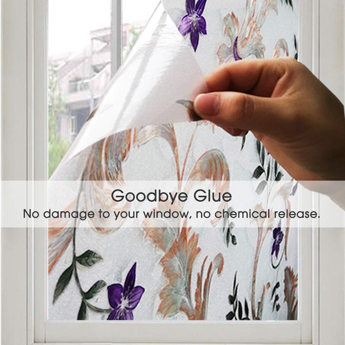 Frosted Iris Flower Static Cling Window Film - Non-Adhesive Privacy Decoration for Doors & Windows - UV Protection & Heat Control - 23.5x118 Inch - Perfect for Bathrooms, Bedrooms, and Office Spaces