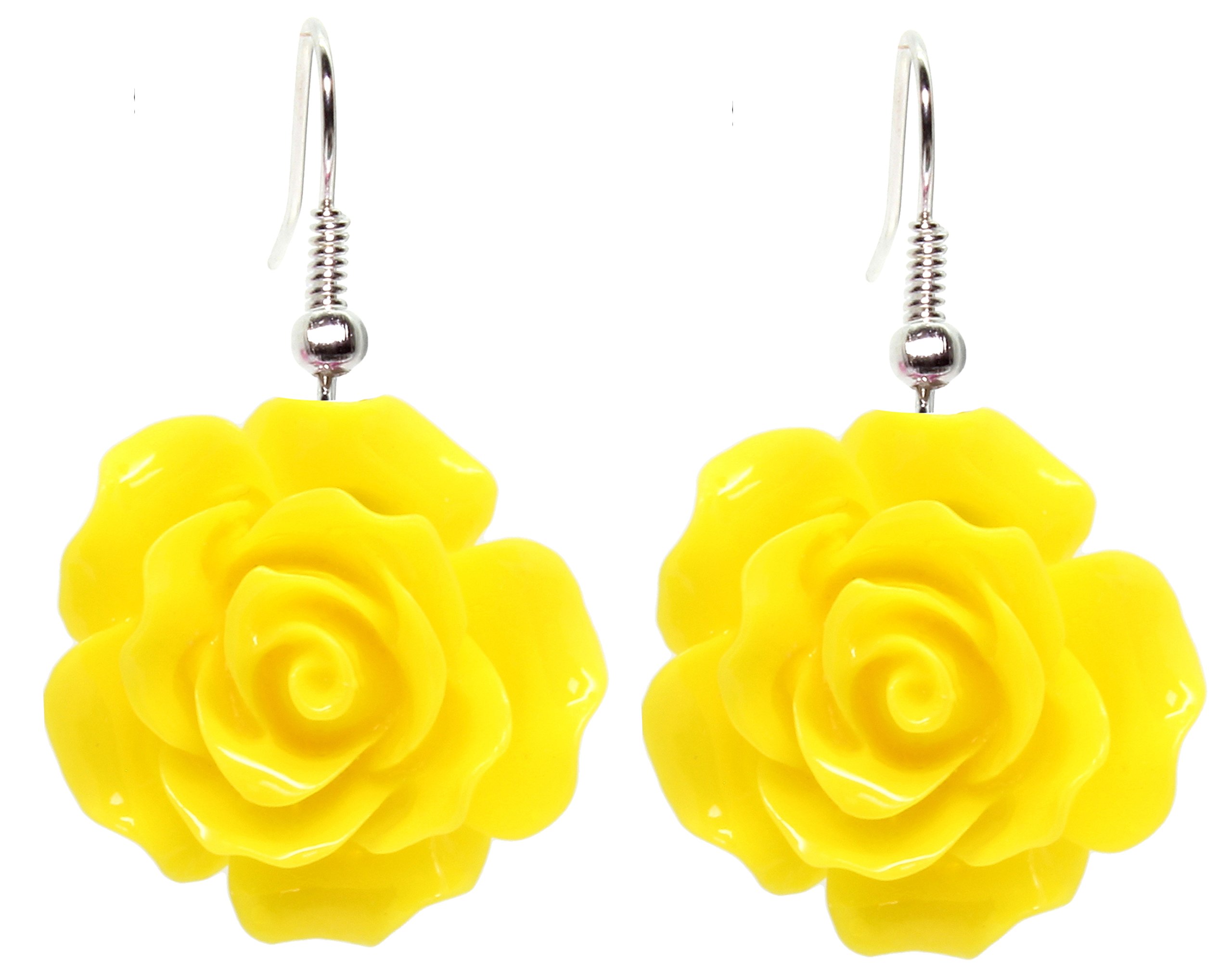 Bluebubble ENGLISH ROSE 22mm Sunshine Yellow Carved Rose Dangle Earrings - Vintage Floral Jewelry Gift for Women | Perfect for Weddings, Parties & Special Occasions