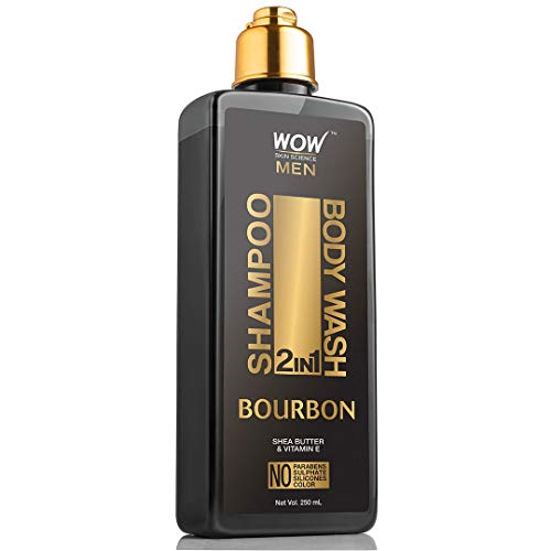 WOW Skin Science Bourbon 2-in-1 Body Wash & Shampoo for Men - Hydrating Moisturizing Body Wash with Shea Butter & Vitamin E - Dry Skin & Acne Care (250ml) - Perfect for Shower & Gym Bag Essentials