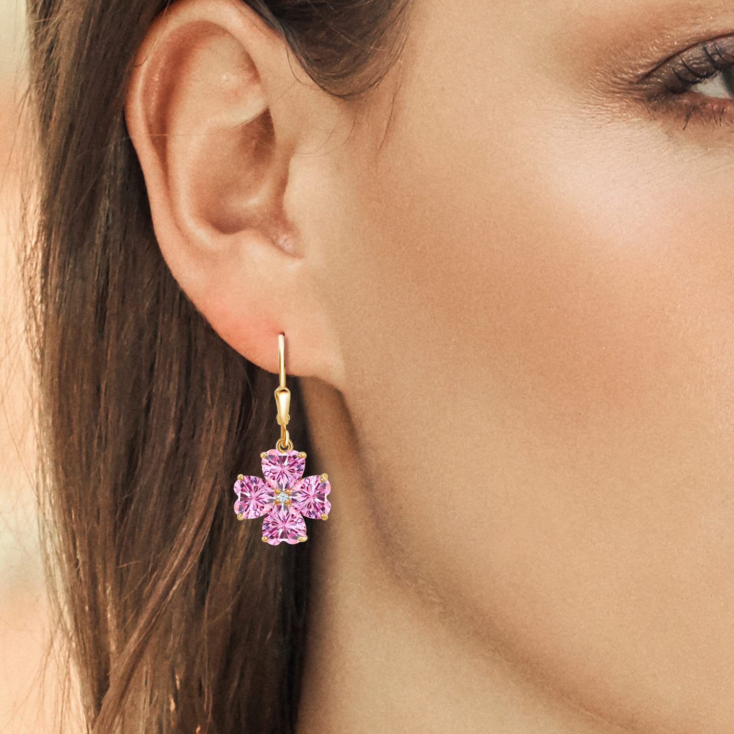 18K Yellow Gold Plated Silver 6MM Heart Shape Birthstone Leverback Drop Dangle Earrings for Women | Gemstone Jewelry Gift for Valentine's Day, Anniversary & Special Occasions