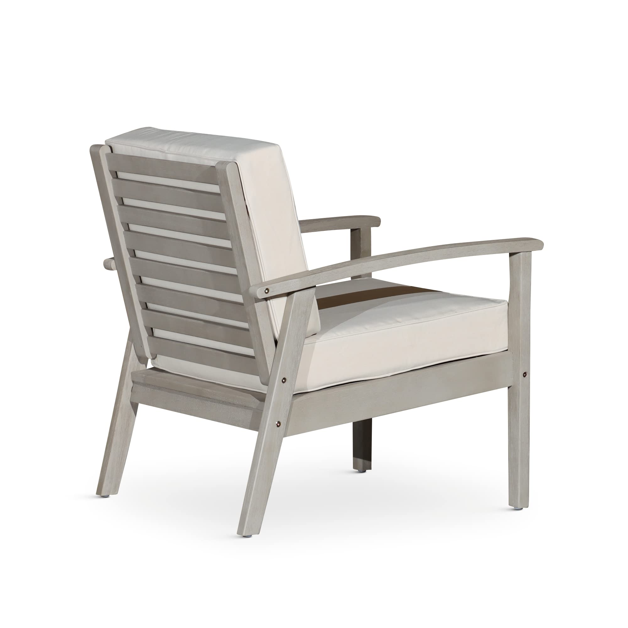 DTY Outdoor Living Longs Peak Deep Seat Eucalyptus Chair - Driftwood Gray Finish with Sage Cushions | Patio, Garden, Poolside & Backyard Relaxation Furniture
