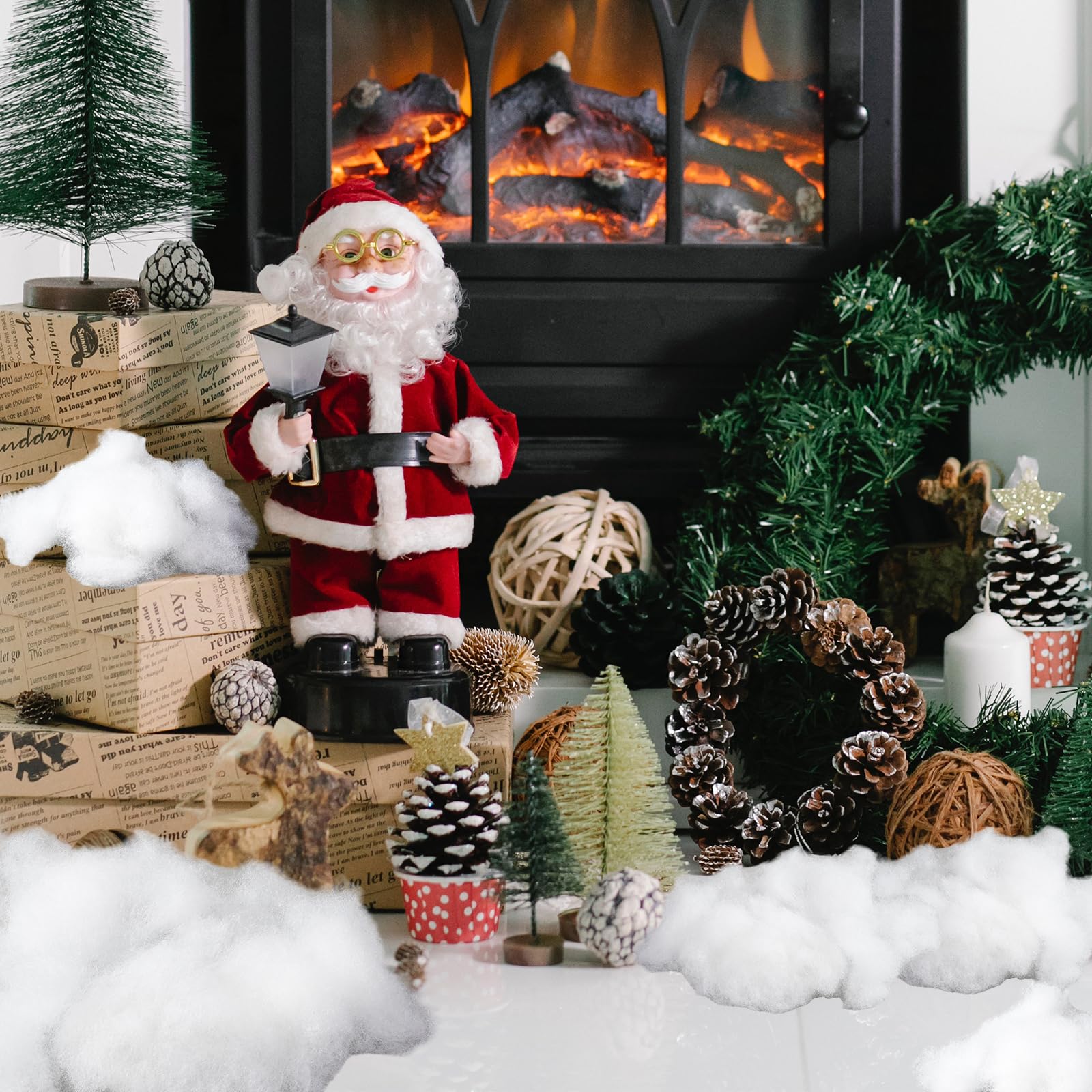 4 Pack Artificial Fluffy Snow Fiber - 400g/14.1oz Fake Winter Snow Stuffing for Christmas Village Displays, DIY Winter Wonderland Scenes, and Holiday Home Decorations