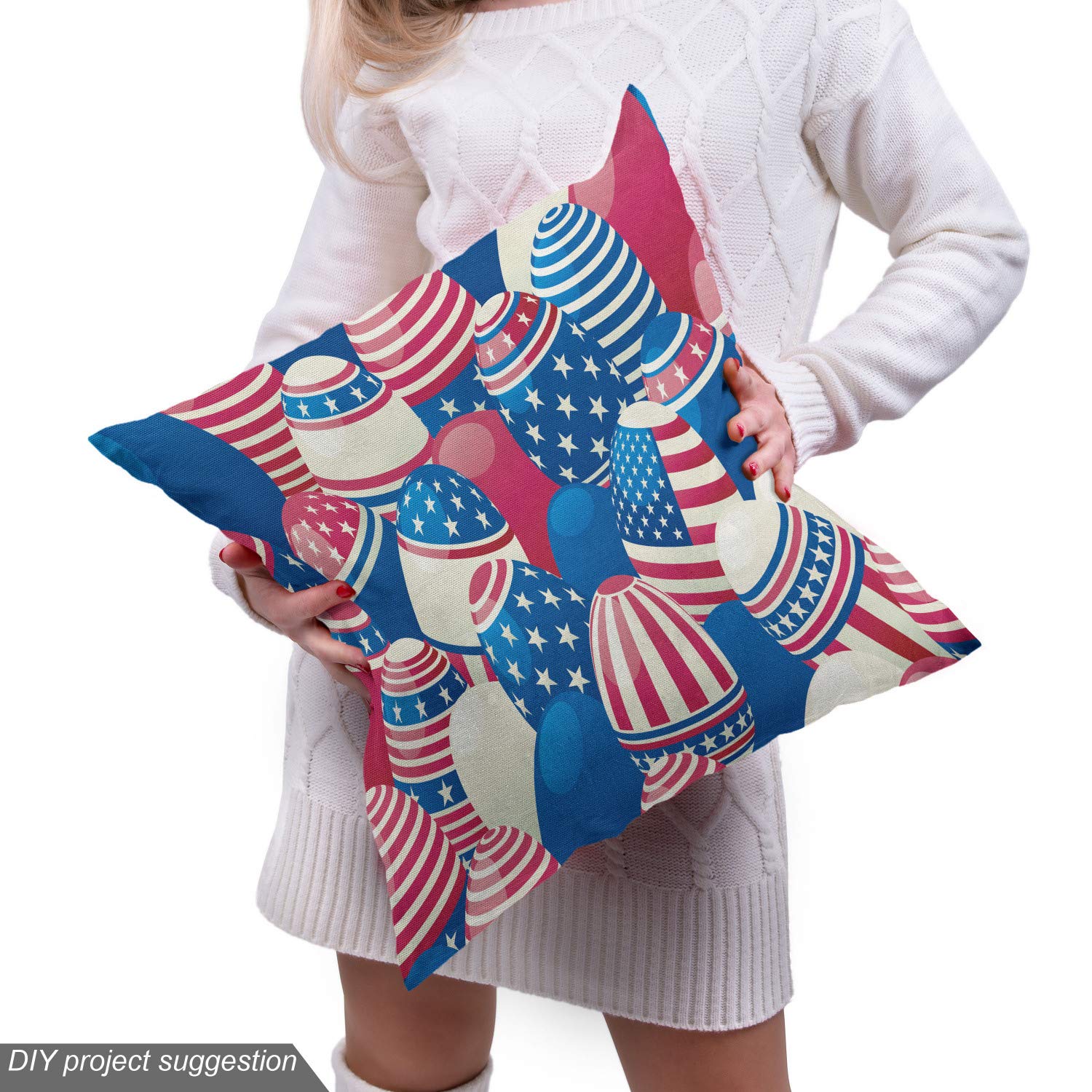 Ambesonne USA Fabric by The Yard - Traditional Easter Eggs with American Flag Patriotic Print - 10 Yards Navy Blue White Red Decorative Fabric for Upholstery, Home Decor, DIY Crafts, Table Runners, and Easter Decorations