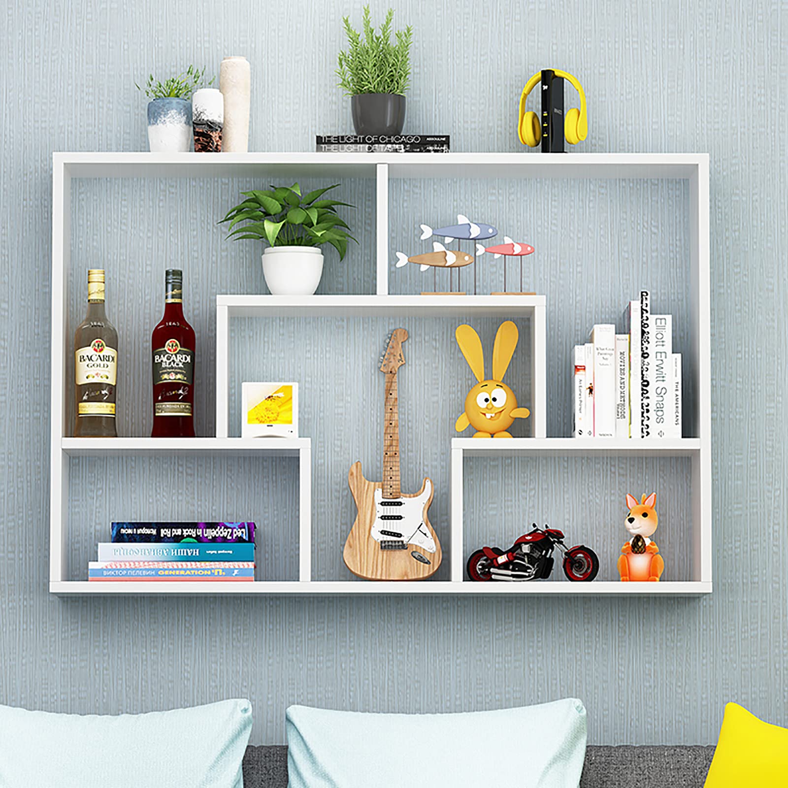 LBSY 9-Tier Solid Wood Rectangle Wall Shelf - Floating Shelves for Home & Office Decor - 80x8x115cm - Perfect for Living Room, Bedroom, and Kitchen Storage
