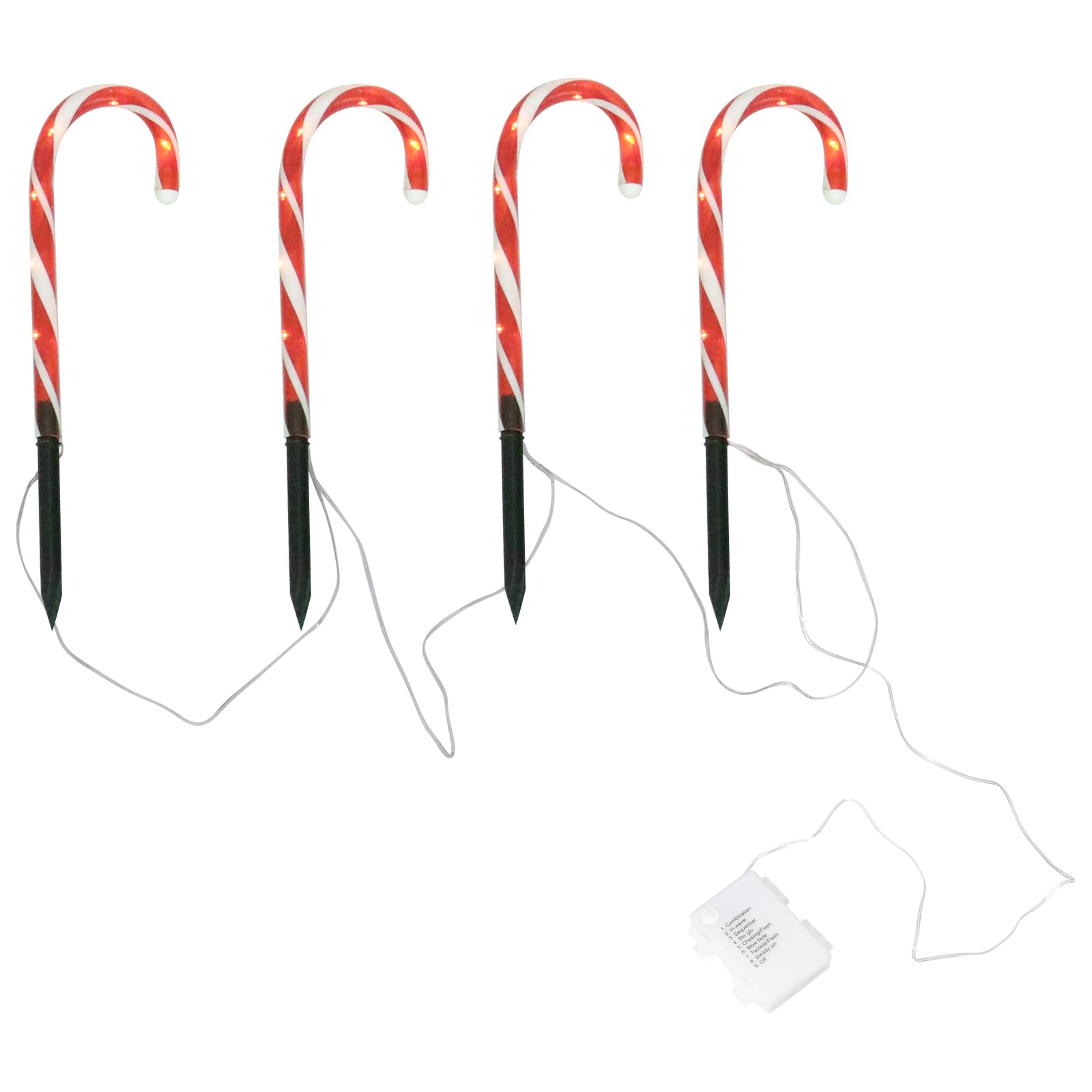 1 Pc 4 Lights Candy Cane Shape Solar LED Outdoor Yard Lights - Waterproof Decorative Pathway Lighting for Garden, Lawn, Walkway, and Holiday Decorations