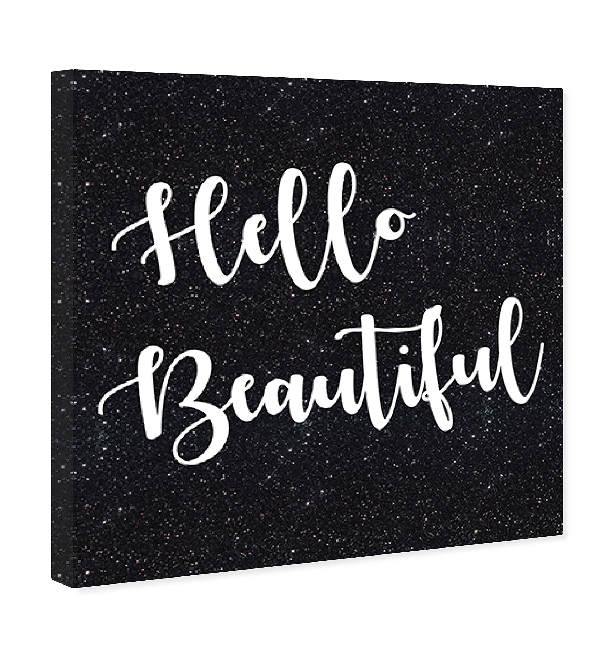 Oliver Gal Artist Co. 'Hello Beautiful Glitter' Typography Wall Art - 30x30 Inch White & Black Canvas Print for Living Room, Bedroom, Office Decor - Inspirational Quote Home Decor Gift