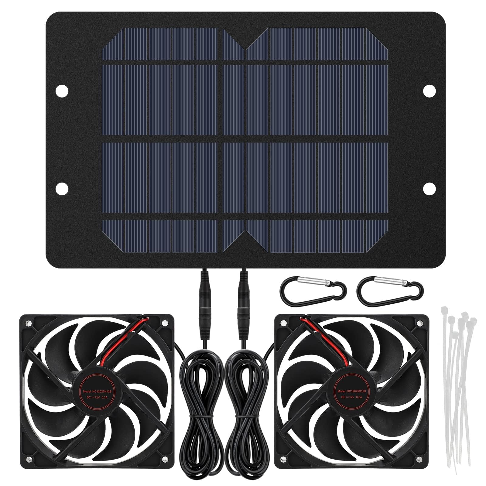 EEEKit 10W 12V Solar Powered Ventilation Fan Kit with Dual Solar Panels & 2m Cable - Outdoor Window Exhaust Fan for Greenhouse, Chicken Coop, Dog House, RV, Shed (Perfect for Cooling & Air Circulation in Small Spaces)