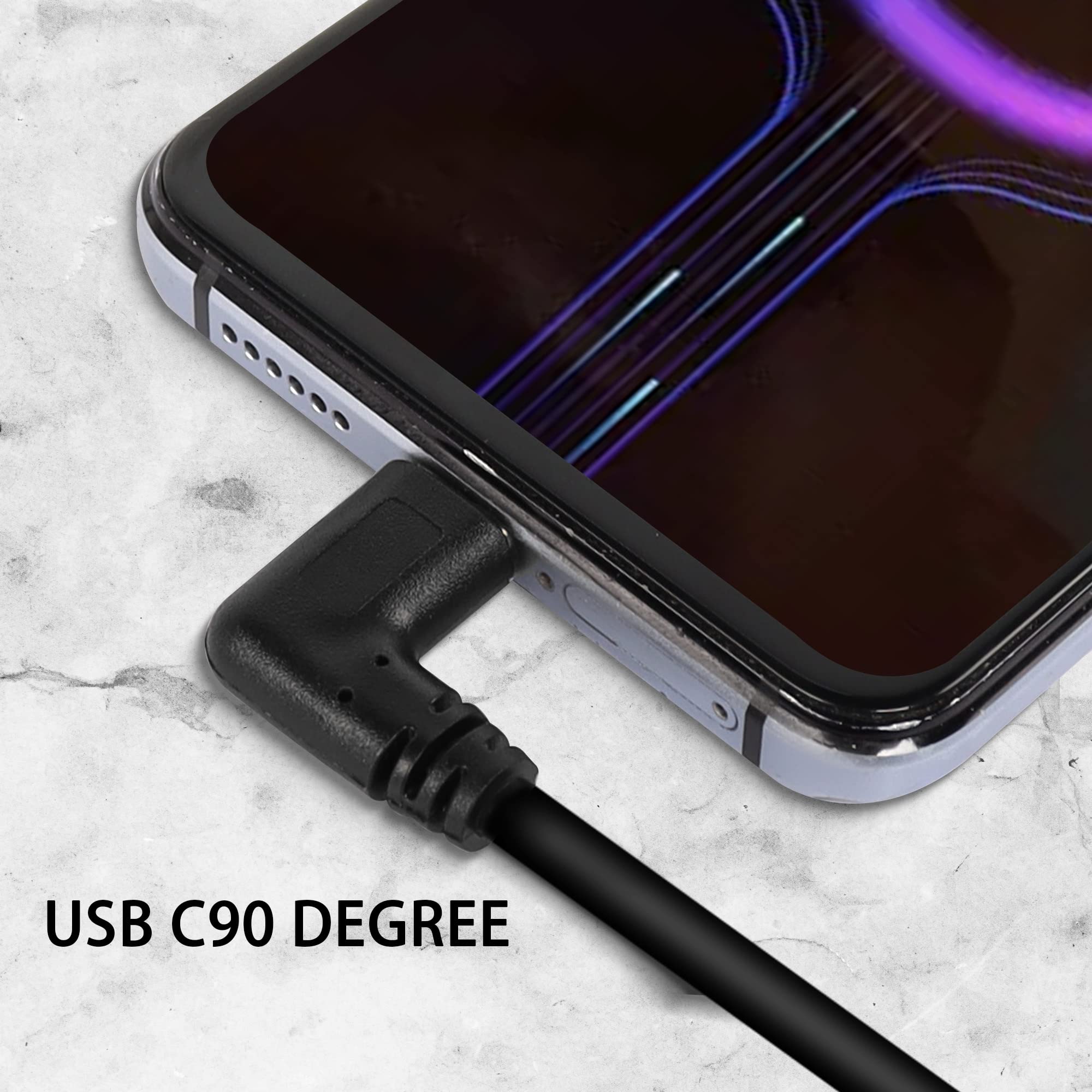GELRHONR 18W Fast Charging USB A to USB C Cable - Gold Plated 90 Degree Short Left Angle (0.25M, Black) for Smartphones, Tablets & Laptops - Quick Charge & Data Sync