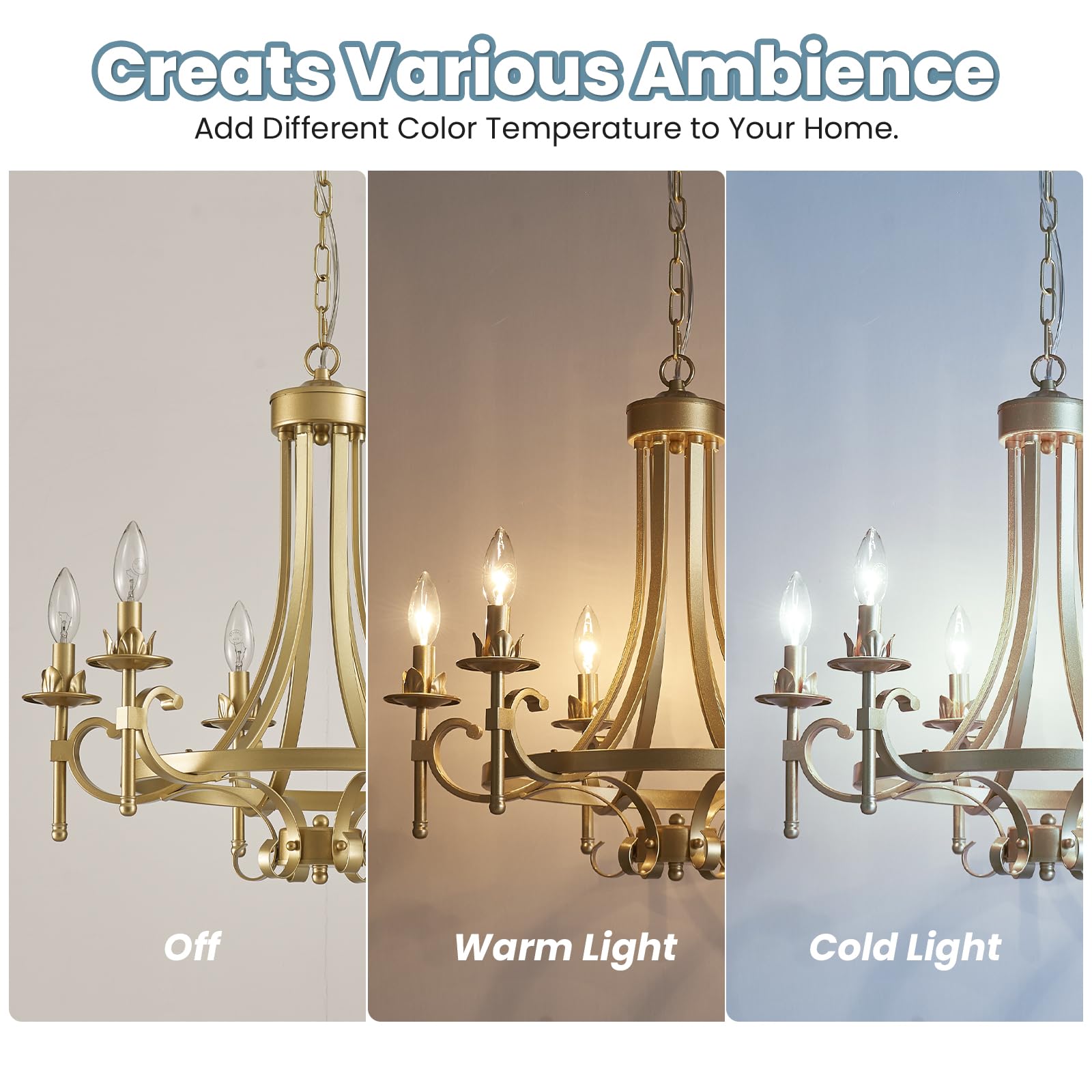 6-Light Modern Gold Farmhouse Chandelier - Rustic Iron Metal Pendant Lighting Fixture for Dining Room, Bedroom, Living Room, Kitchen & Foyer | Elegant Ceiling Light for Home Decor, Wedding & Restaurant Ambiance