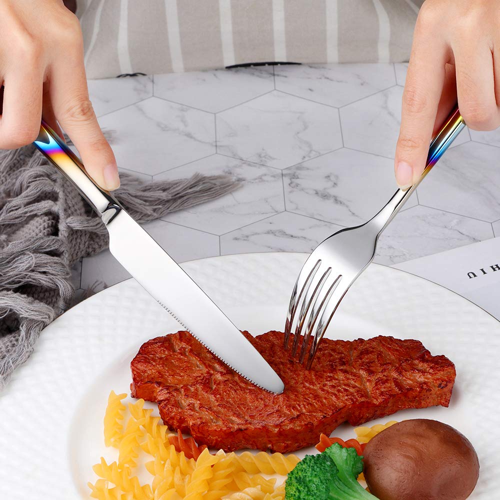 Premium Stainless Steel Flatware Set - 24-Piece Gradient Gold Silverware (Forks, Spoons, Knives) for 4 People - Elegant Dinnerware for Restaurants, Weddings & Home Dining - Dishwasher Safe Durable Cutlery Set
