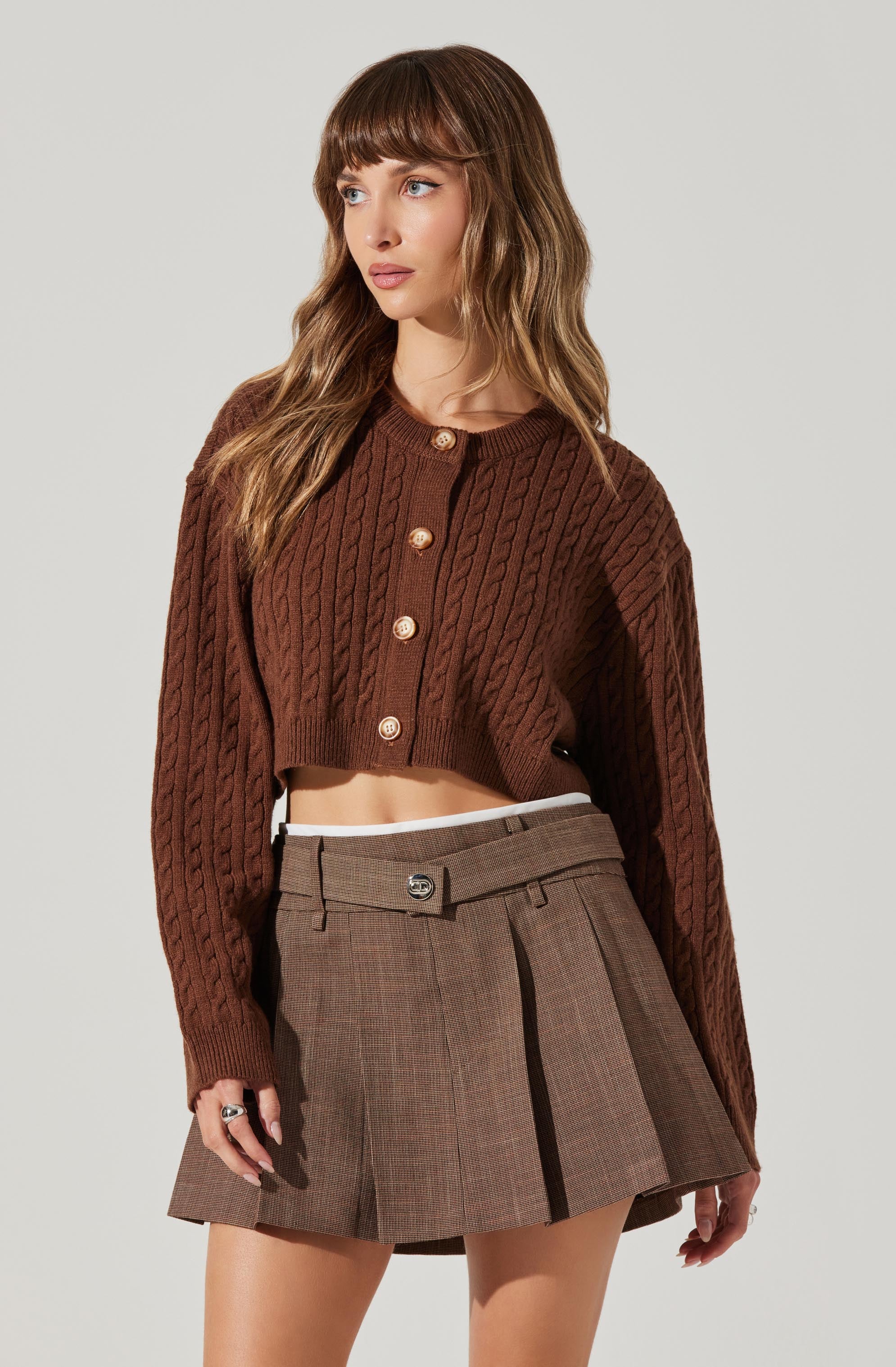 Sebille Cropped Cable Knit Cardigan Sweater for Women - Cozy Winter Pullover, Casual Fall Layering, Office Outfit, Date Night Fashion