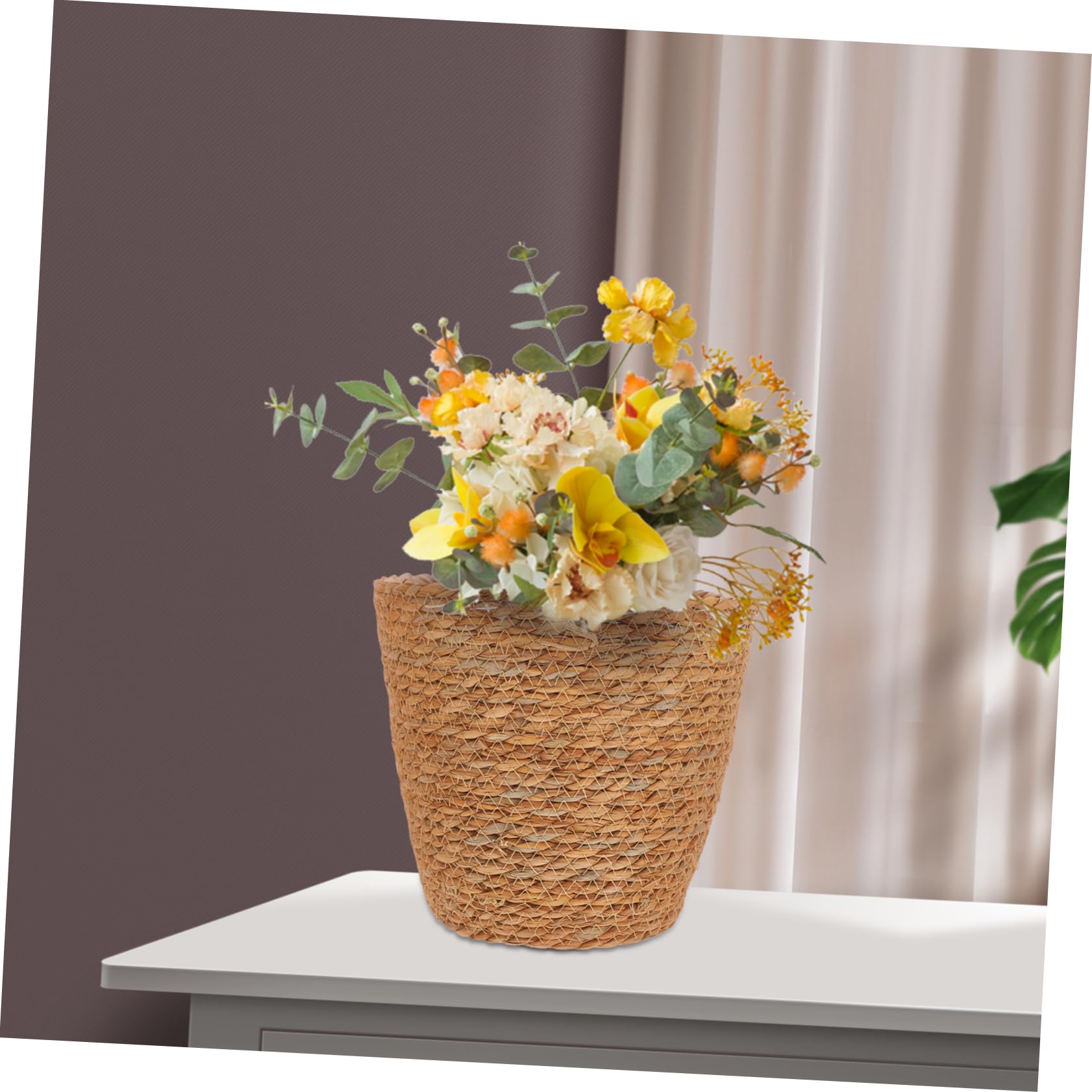 LIOOBO 2-Pack Handwoven Seagrass Plant Baskets with Waterproof Plastic Liner - Indoor/Outdoor Decorative Planters for Home, Office, Patio & Garden Decor