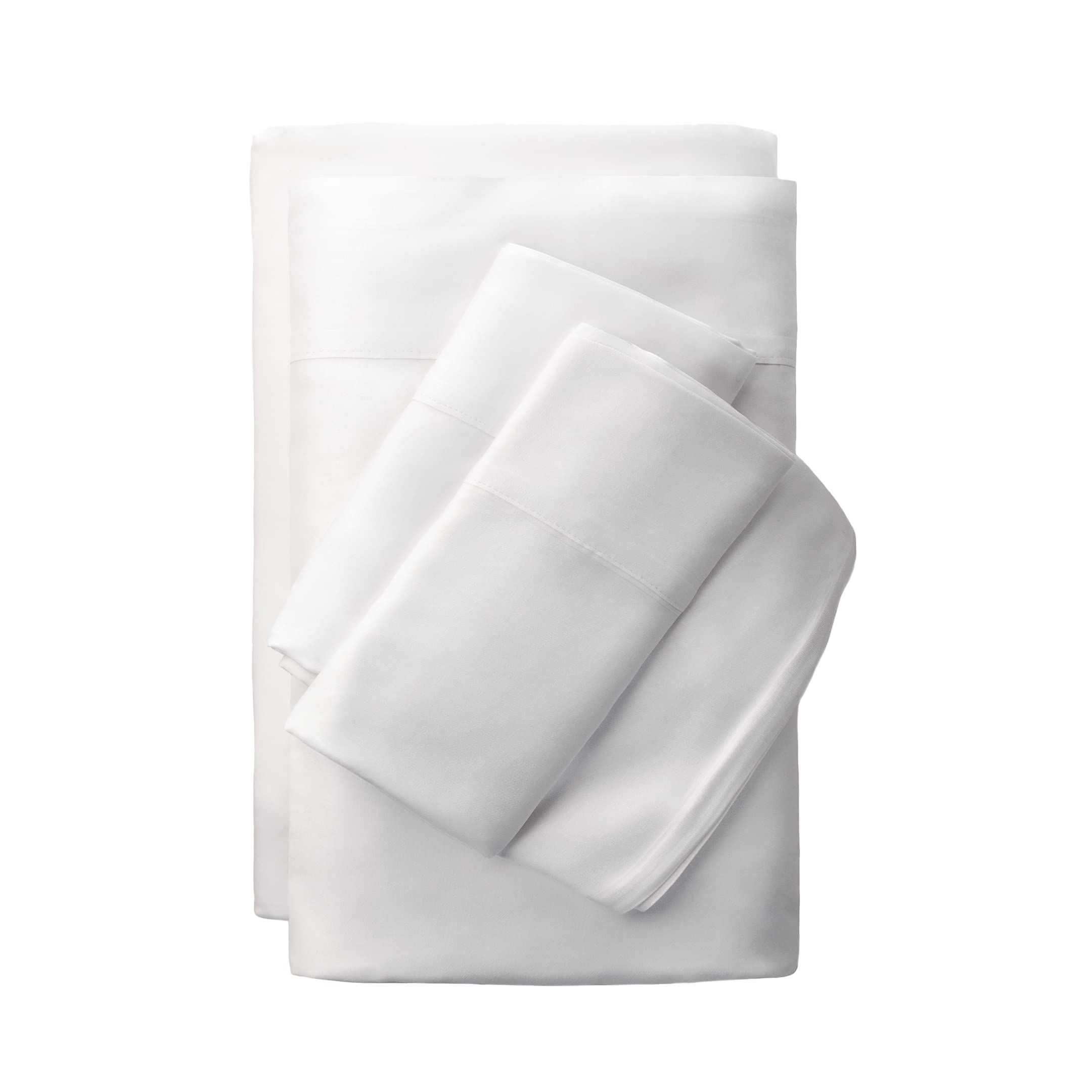 Cariloha Classic 4-Piece Twill Sheet Set - Full Size White Cooling Bamboo Sheets for Hot Sleepers with Corner Bands | Breathable & Soft Bedding for Summer Nights & All-Season Comfort