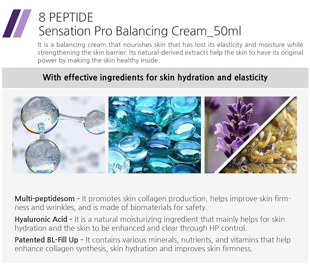 Premium Collagen Peptides & Hyaluronic Acid Facial Moisturizer - Anti-Aging Firming Cream for Women, Korean Skincare for Face & Neck, 8 Peptide Sensation Pro Balancing Cream - Perfect for Daily Hydration & Nighttime Skin Repair