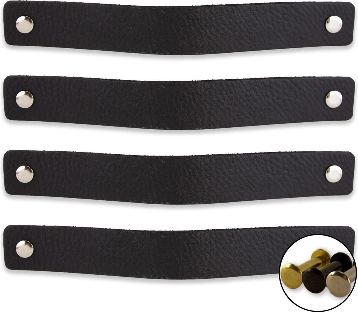Black Leather Drawer Pulls 4-Pack - 7-7/8
