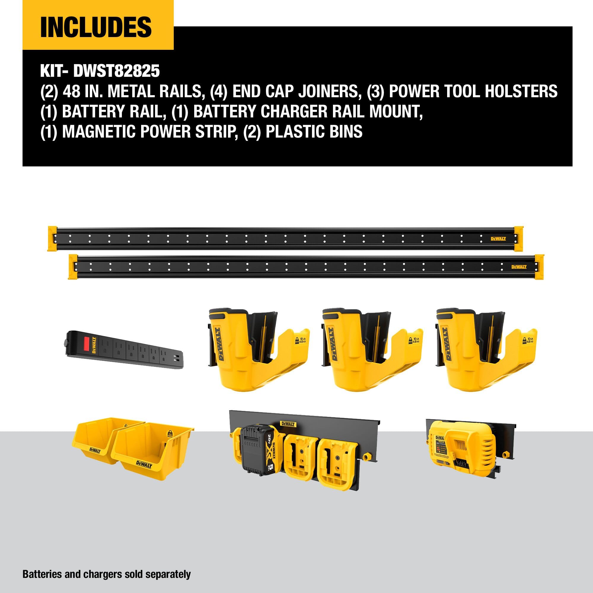 DEWALT 10-Piece Power Tool Organizer Set - Heavy Duty Garage & Workshop Storage System with Wall Mount (DWST82825) - Perfect for Tool Organization in Home Garage, Workshop, and Job Site