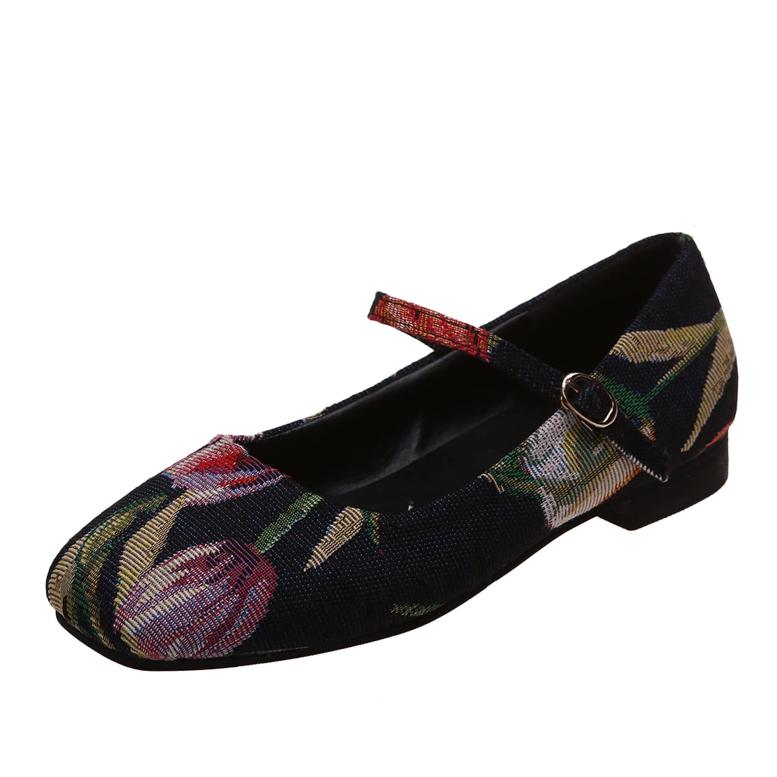 Women's Casual Comfort Shoes - Soft Flat Sole with Floral Print & Buckle Strap - Silver Slip-On for Everyday Wear, Walking & Office Use
