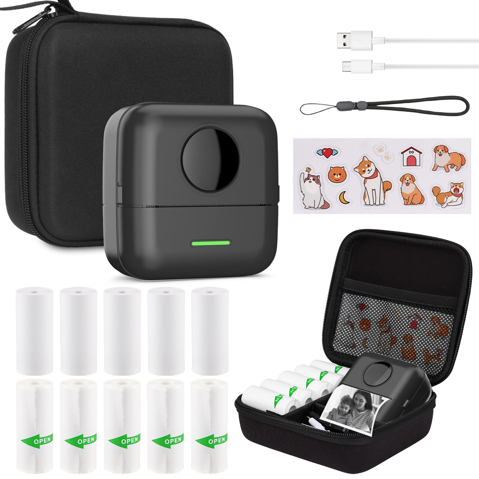 Print Pods Mini Sticker Printer - Wireless Thermal Inkless Label Maker for iOS & Android with 11 Rolls Thermal Paper & Sticker, Hard Protective Case - Perfect for DIY Crafts, Photo Labeling, Receipt Printing & Small Business Organization