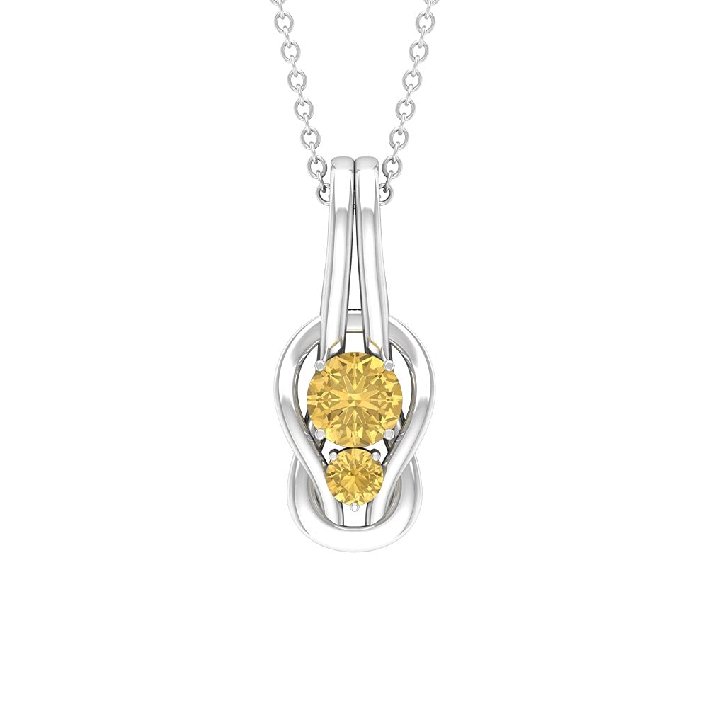 1/2 CT Citrine Pendant Necklace for Women - 14K Solid Gold Two Stone Citrine & Infinity Knot Pendant - Elegant Jewelry Gift for Birthday, Anniversary & Everyday Wear