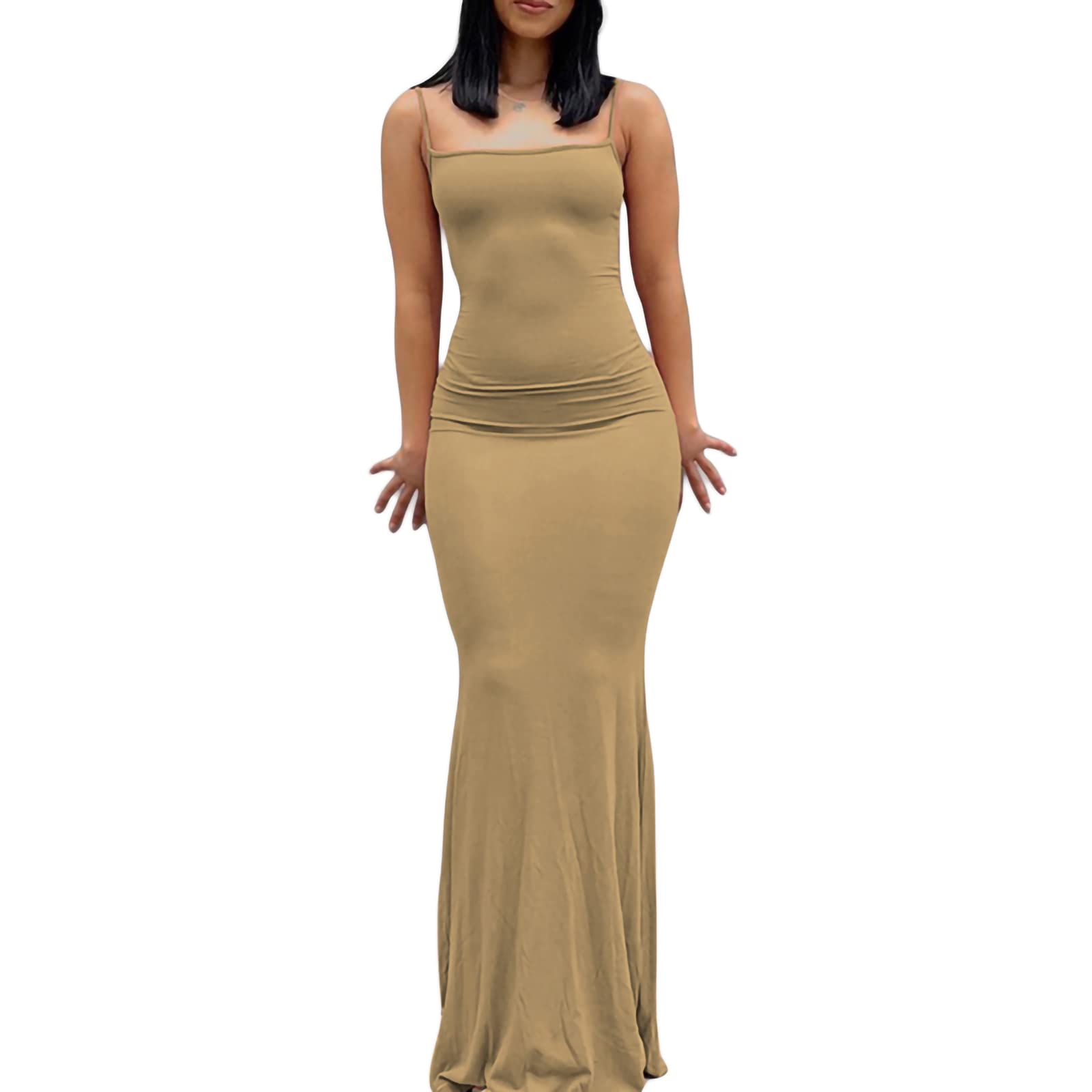 Sexy Spaghetti Strap Maxi Dress for Women - Y2K Slim Fitted Bodycon Long Dress | Sleeveless Club Party Dress | Perfect for Night Out, Beach Vacation & Summer Events