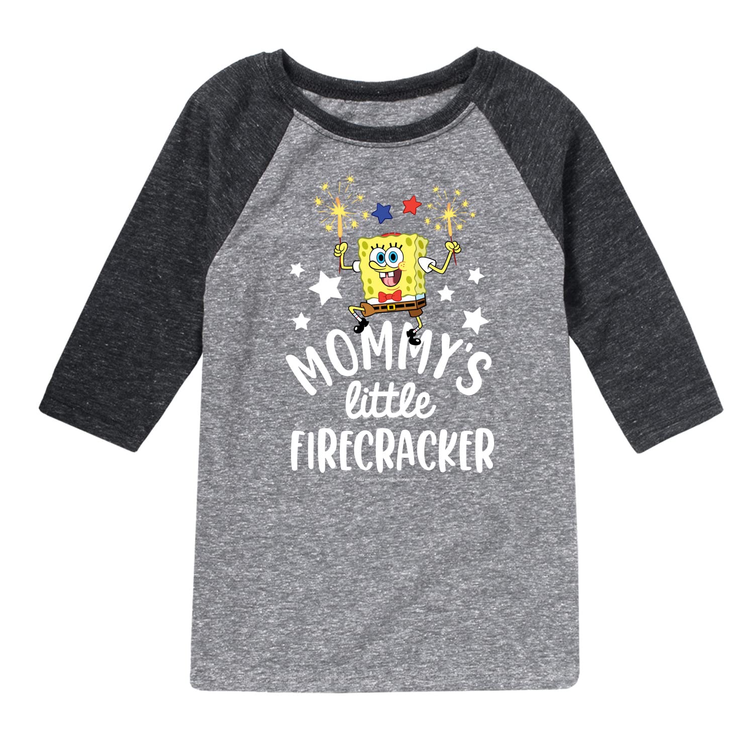 HYBRID APPAREL Spongebob Squarepants Graphic T-Shirt - Mommy's Little Firecracker Raglan Tee for Toddler & Youth | Cute Cartoon Top for Kids Birthday, Family Outfits & Casual Wear