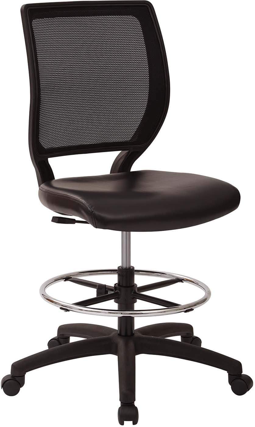 Premium Black Vinyl Seat Woven Mesh Back Armless Drafting Chair - Ergonomic Office & Home Desk Chair for Architects, Artists & Gamers [DC51000NV 3]
