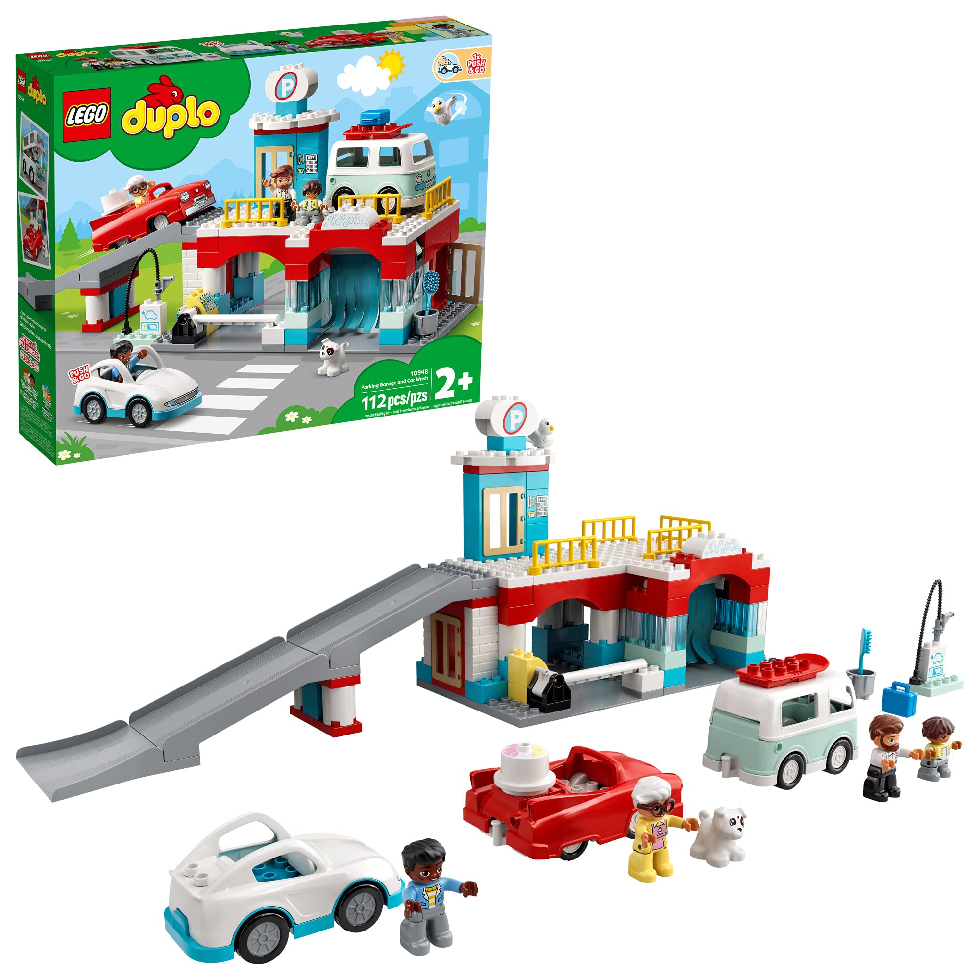 LEGO DUPLO Parking Garage and Car Wash Toy Set 10948 - Toddler Learning Building Blocks with Garage, Gas Station & Toy Cars - Educational Gift for 2+ Year Old Boys & Girls - Perfect for Pretend Play & Early STEM Development