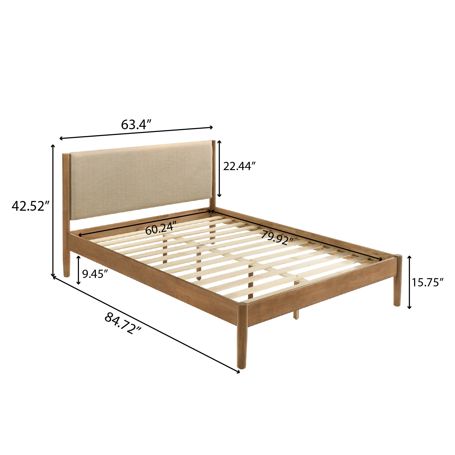 Roundhill Furniture Vichy 5-Piece Rubberwood Bedroom Set with Upholstered Queen Bed, Dresser, Mirror, Nightstand & Chest - Complete Bedroom Furniture for Master Bedroom, Guest Room or Apartment