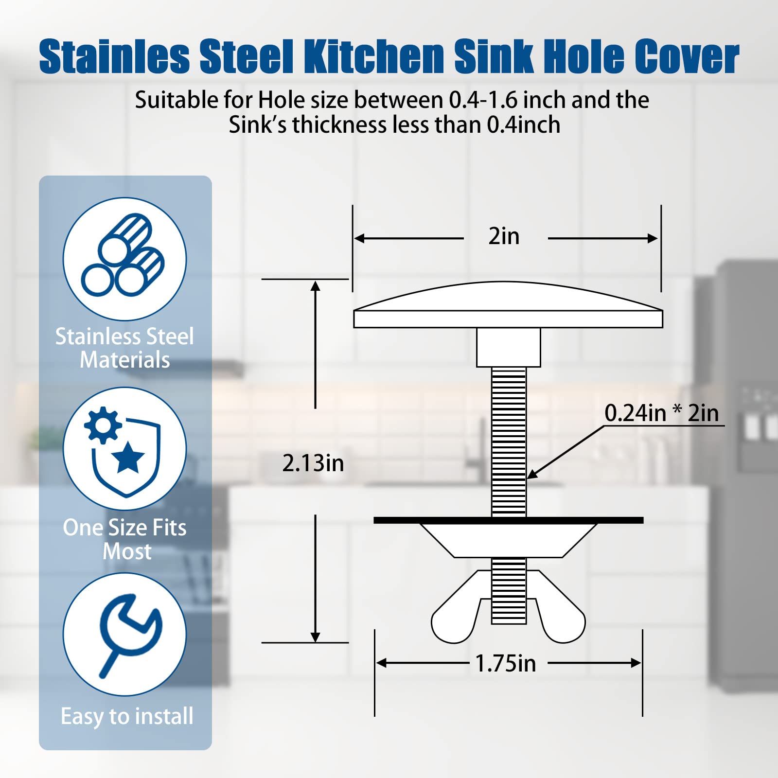 Stainless Steel Sink Hole Cover 2 Pack - Black for Kitchen Faucet