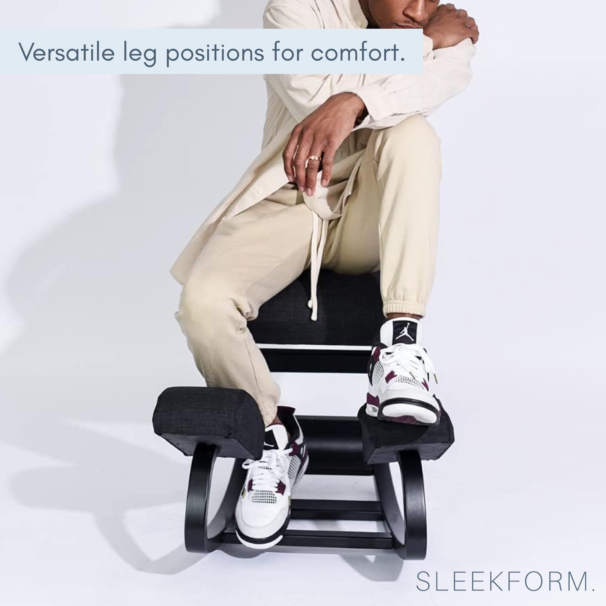 SLEEKFORM Ergonomic Kneeling Chair - Adjustable Rocking Wood Knee Stool for Back Pain Relief & Posture Correction | Orthopedic Balance Seat with Thick Cushions for Home, Office & Meditation Use