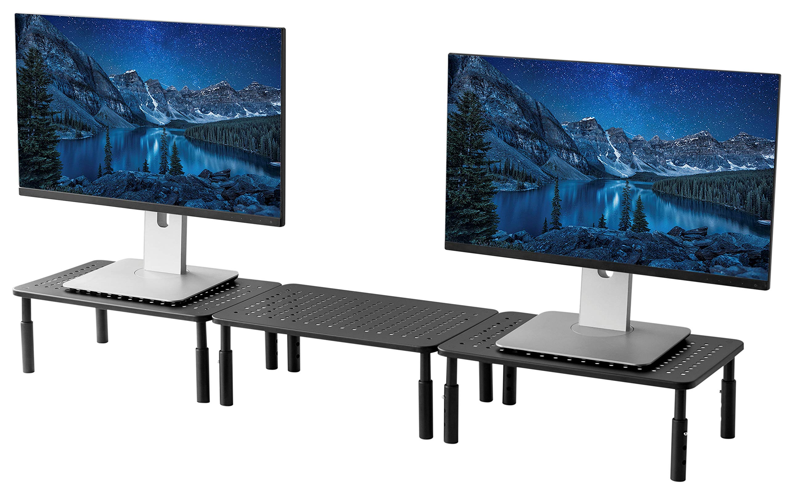 Large Metal Dual Monitor Stand Riser - 3-Piece Adjustable Desk Organizer for Monitors, Laptops & Printers | Perfect for Home Office, Gaming Setup & Workspace Organization