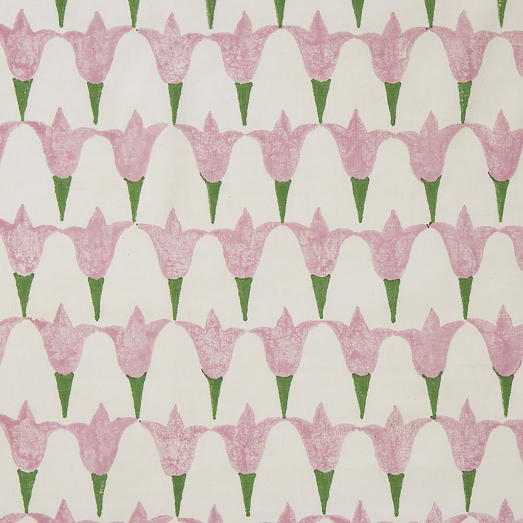 Tulip Block Printed Fabric - Linen Cotton Blend Floral Rose & Grass Design for Home Decor, DIY Crafts & Upholstery