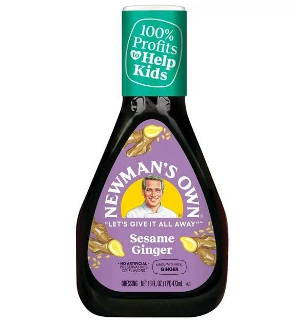 Newman's Own Sesame Ginger Salad Dressing - 16 Fl Oz (Pack of 4) with Free V2U Utensil Set | Asian-Inspired Salad Topping, Marinade & Stir-Fry Sauce for Healthy Meals