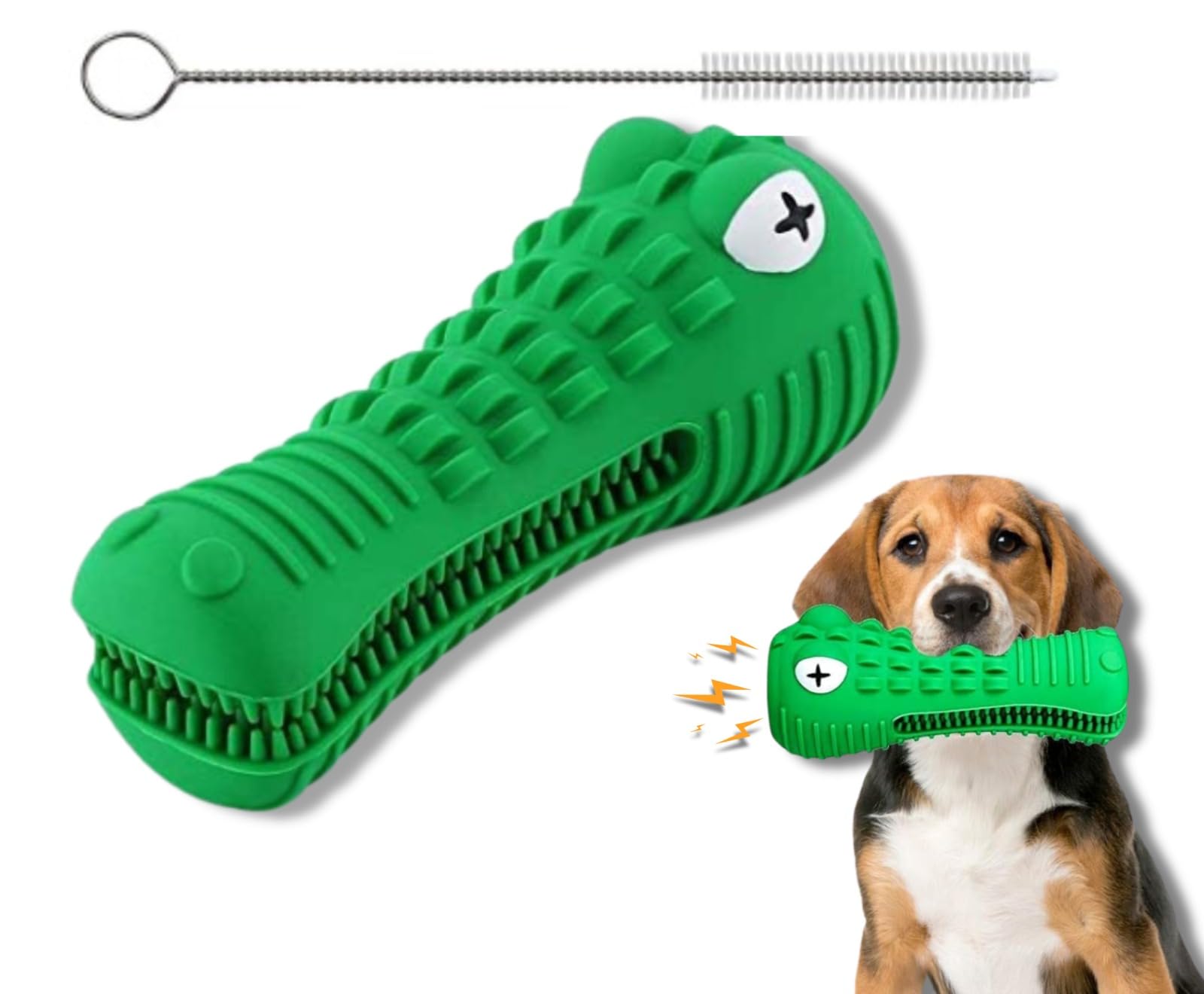 Durable Indestructible Dog Chew Toys for Aggressive Chewers - Alligator Shaped Rubber Chew Toy for Large, Medium & Small Breed Dogs - Teeth Cleaning & Squeaky Sound for Playtime - Perfect for Puppy Teething, Training & Interactive Play