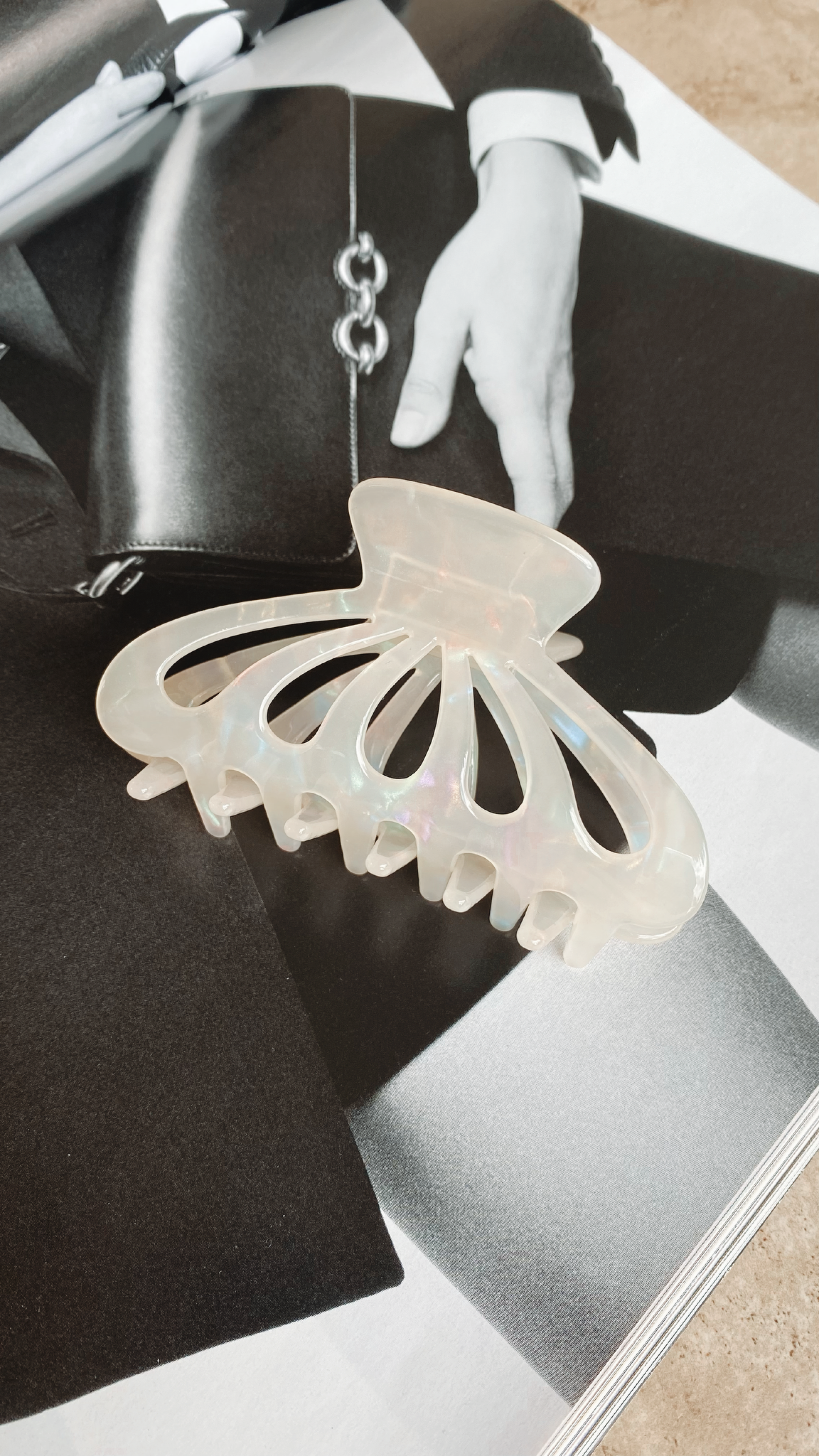 Bianca Butterfly Claw Clip Hair Accessory - Ivory Marble Design for Women | Perfect for Updos, Ponytails & Everyday Hairstyles