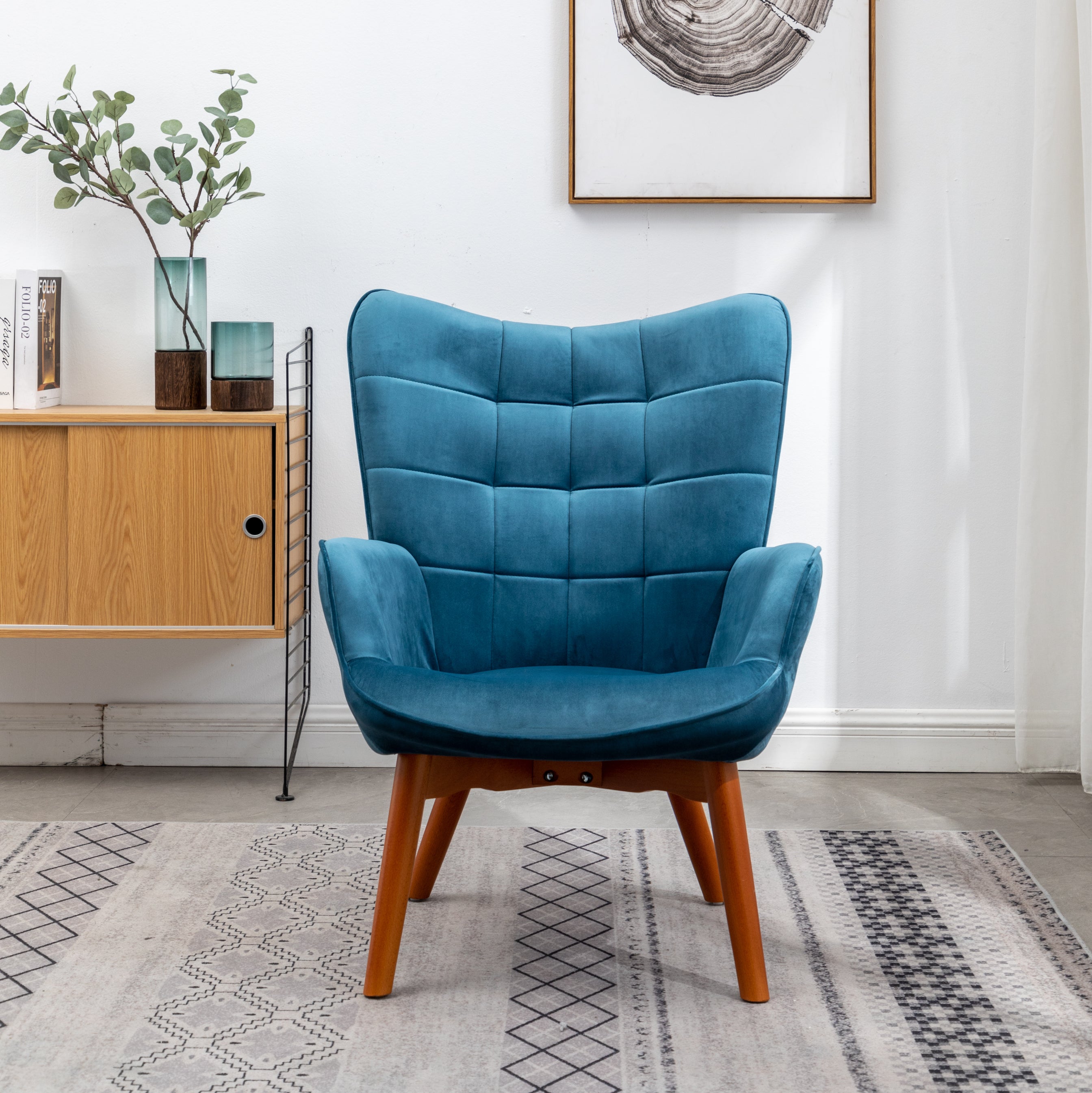 Roundhill Furniture Leiria Contemporary Silky Velvet Tufted Accent Chair with Ottoman - Modern Living Room Seating for Home Office, Bedroom & Lounge Areas