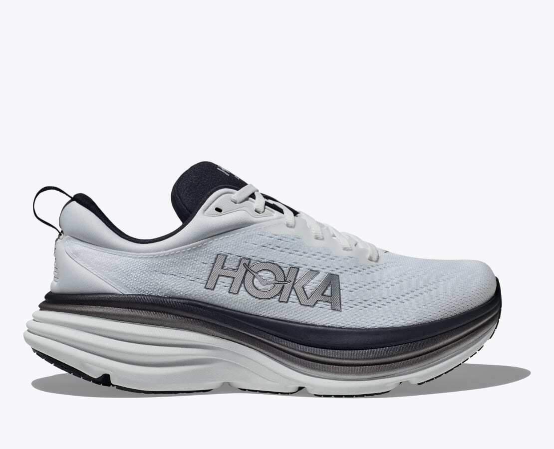 HOKA Bondi 8 Wide Running Shoes for Men - White/Black - Maximum Cushion & Comfort for Long Distance Running, Walking & Everyday Wear