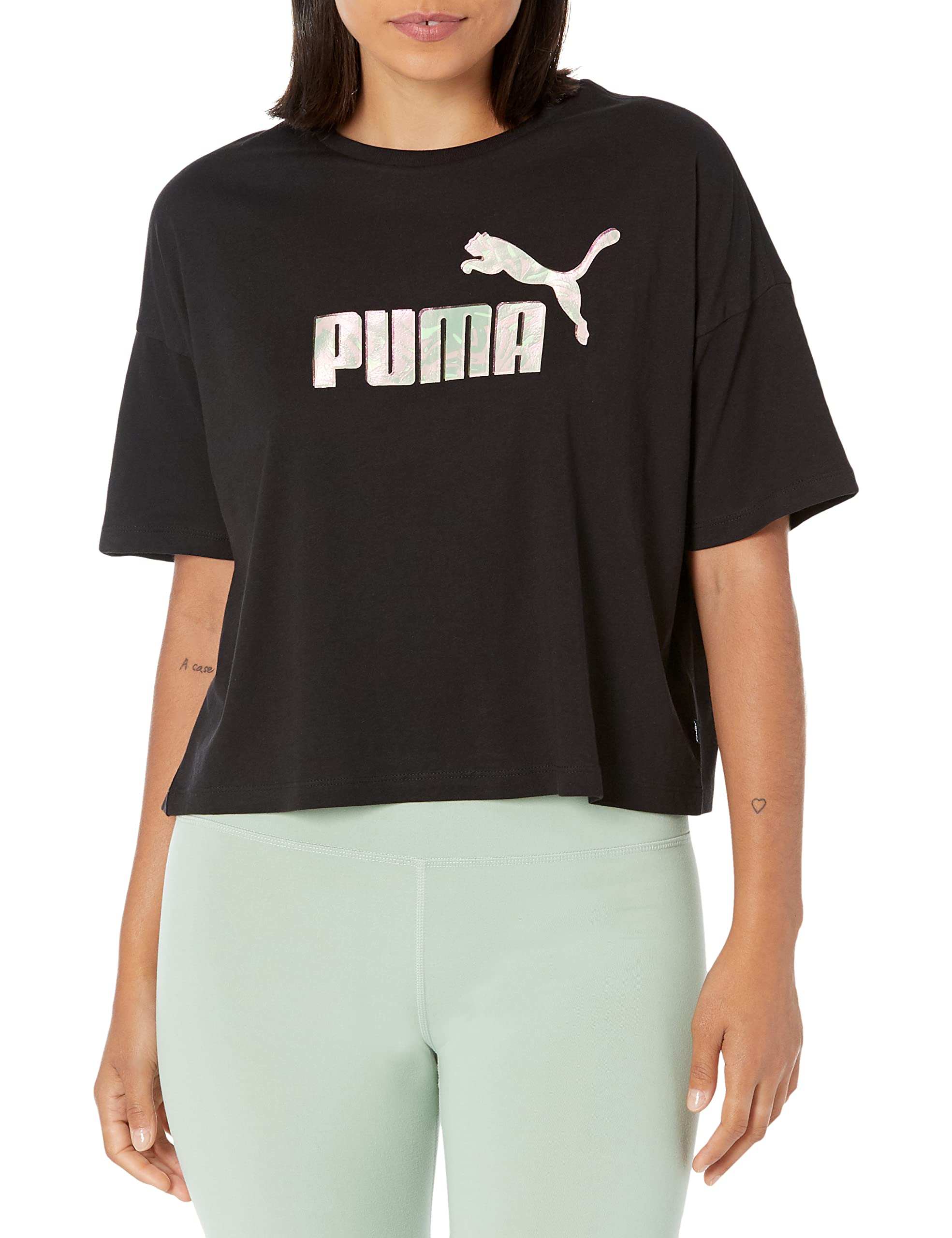 PUMA Women's Essentials Cropped Logo T-Shirt - Soft Cotton Short Sleeve Casual Top for Workout, Gym & Everyday Wear