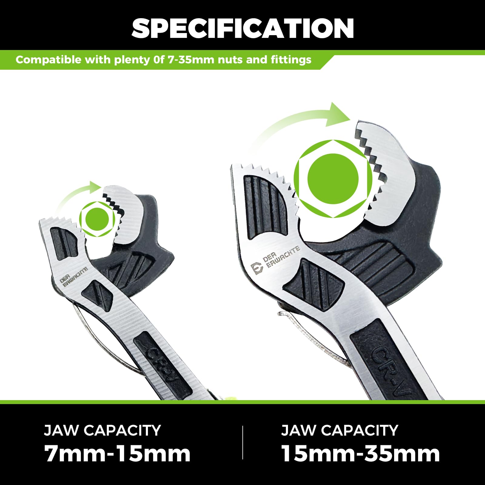 2-Piece Multi-Function Adjustable Pipe Wrench Set - Quick Self-Adjusting Power Grip for 7-35mm Nuts & Pipes - Premium Chromium Vanadium Steel - Ideal for Plumbing, DIY Home Repairs & Automotive Maintenance