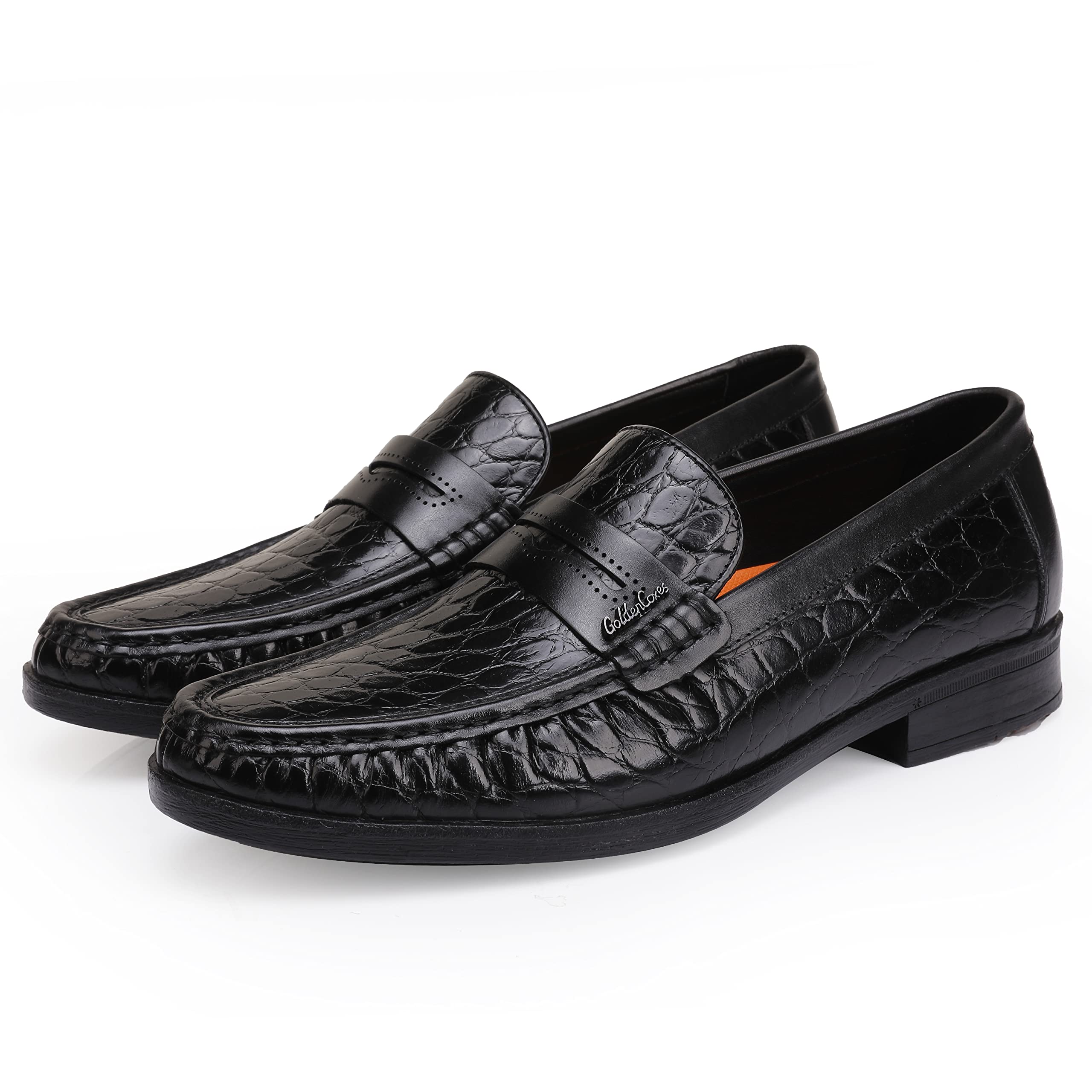Premium Men's Leather Penny Loafers - Crocodile Print Formal Dress Shoes - Comfortable Slip-On Loafers for Business & Wedding - Ideal for Office, Parties & Special Occasions