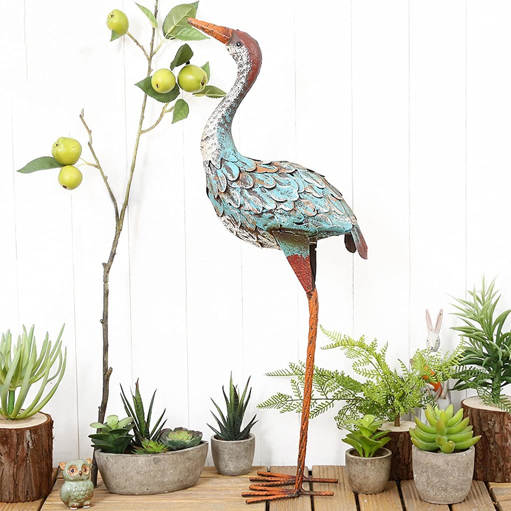 Wrought Iron Garden Crane Statue - Outdoor Animal Sculpture for Courtyard, Lawn, Balcony & Terrace Decor | Durable Landscape Ornament for Gardening & Patio Decoration